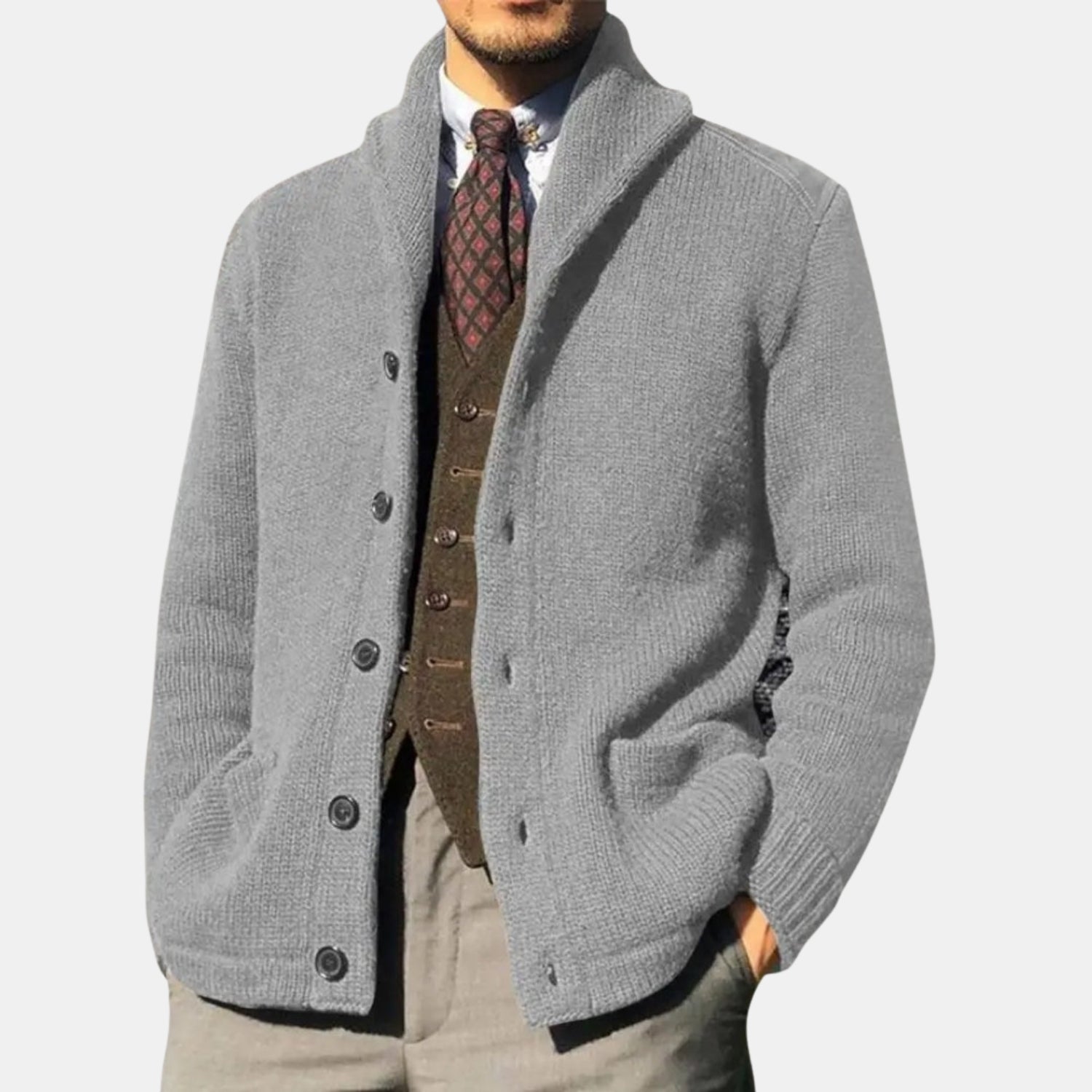 Herren Woll-Cardiganmantel – Warmer Winter-Strickmantel mit Schalkragen von Orren & Valé 