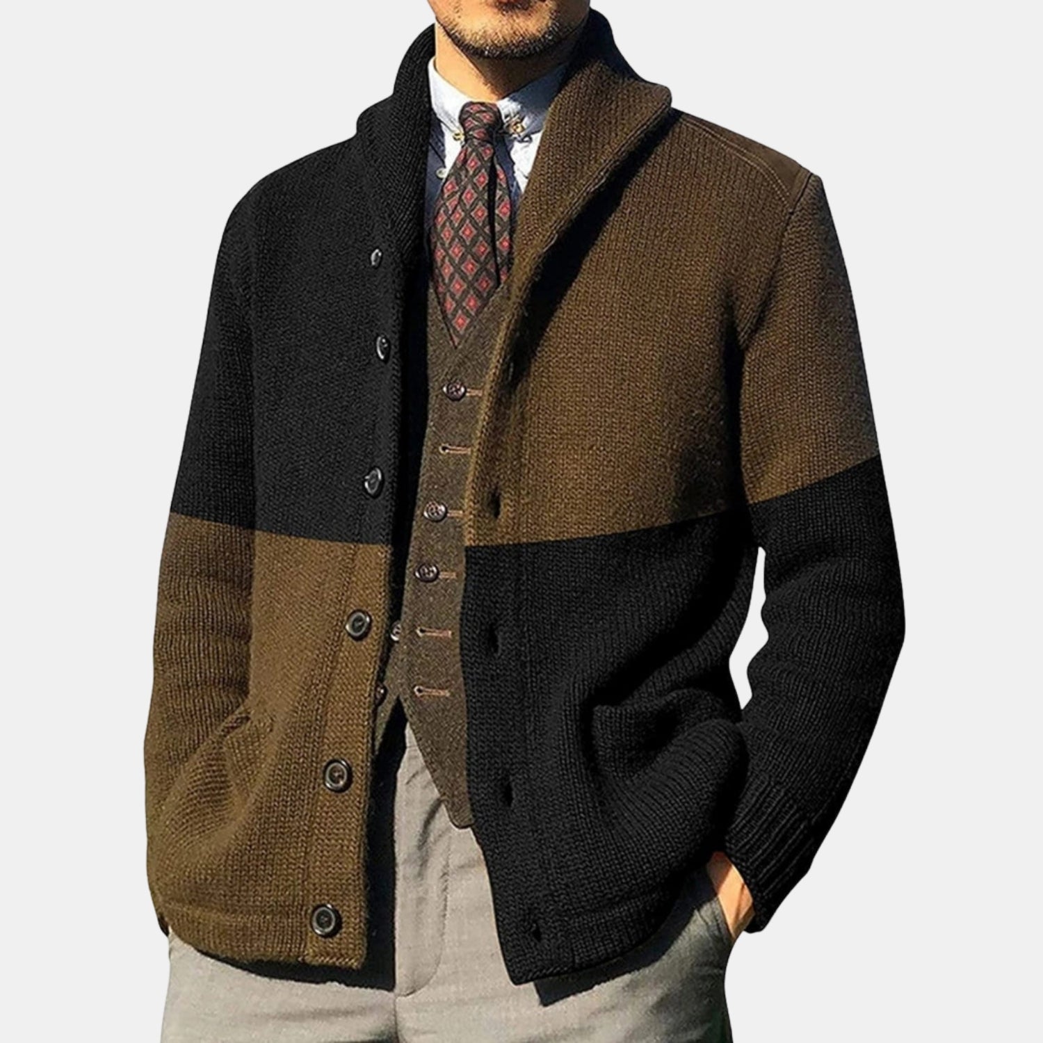 Herren Woll-Cardiganmantel – Warmer Winter-Strickmantel mit Schalkragen von Orren & Valé 