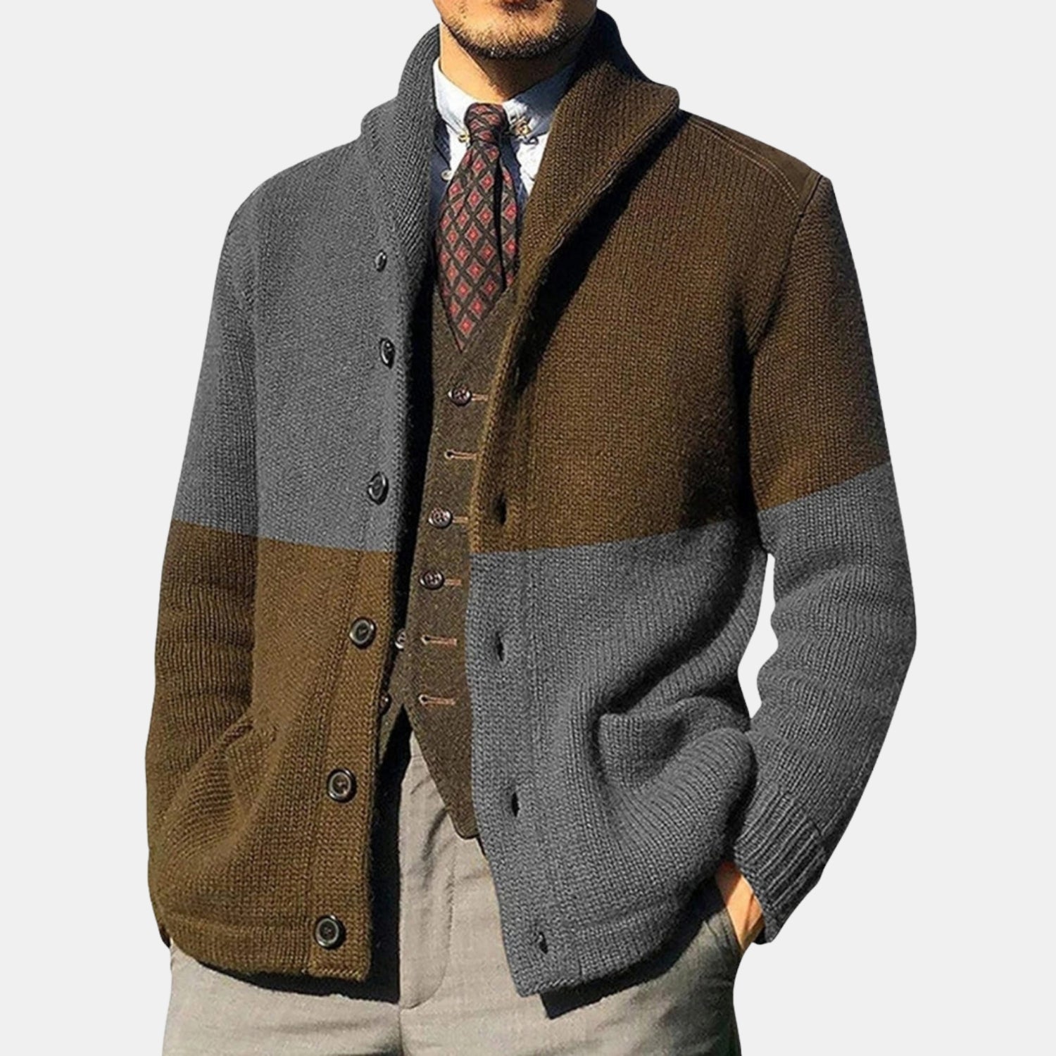 Herren Woll-Cardiganmantel – Warmer Winter-Strickmantel mit Schalkragen von Orren & Valé 