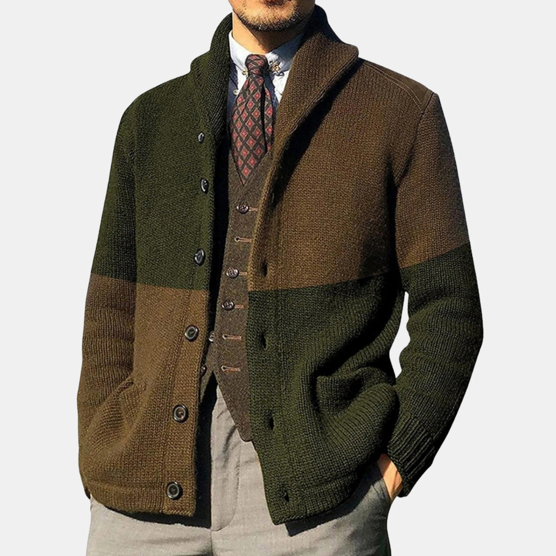 Herren Woll-Cardiganmantel – Warmer Winter-Strickmantel mit Schalkragen von Orren & Valé 