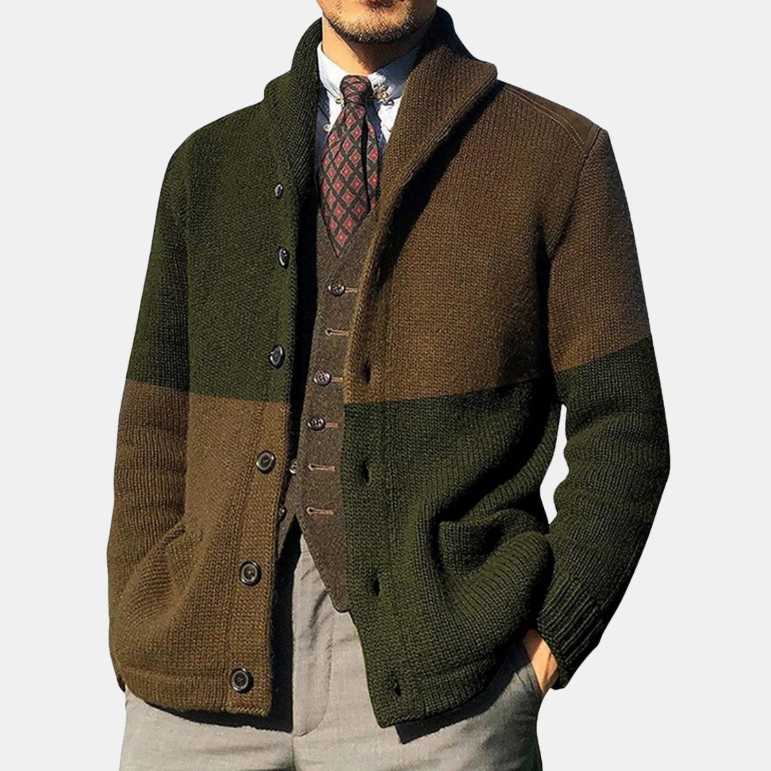 Herren Woll-Cardiganmantel – Warmer Winter-Strickmantel mit Schalkragen von Orren & Valé 