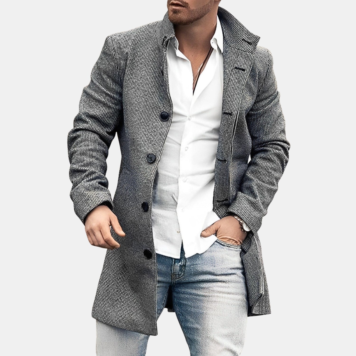 Herren Langmantel mit Knopfleiste – Stilvoller Übergangsmantel für Business & Freizeit von Orren & Valé 