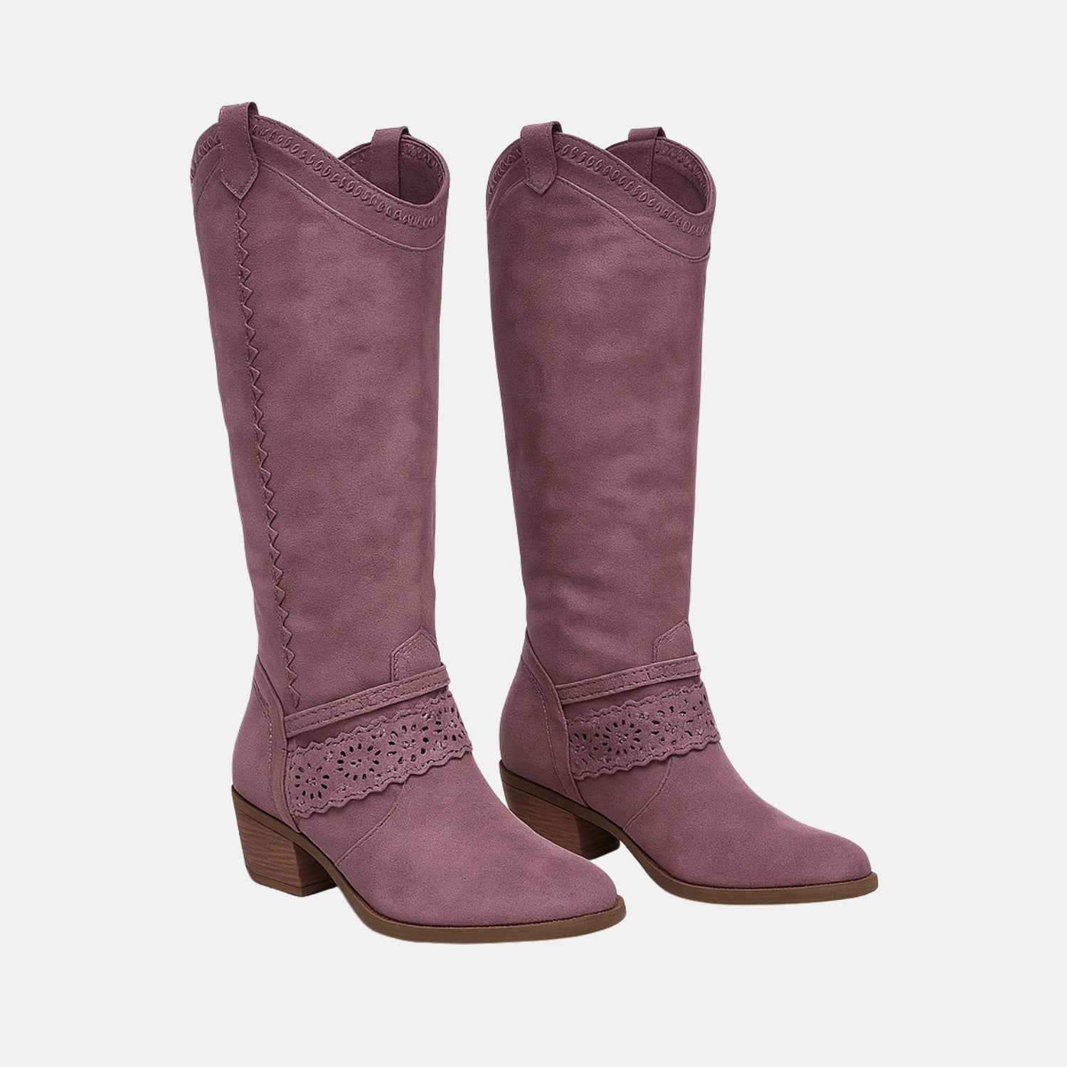 Damen Hohe Stiefel mit Besticktem Schaft & Schnallenriemen – Elegante Boots in Veloursleder-Optik von Orren & Valé