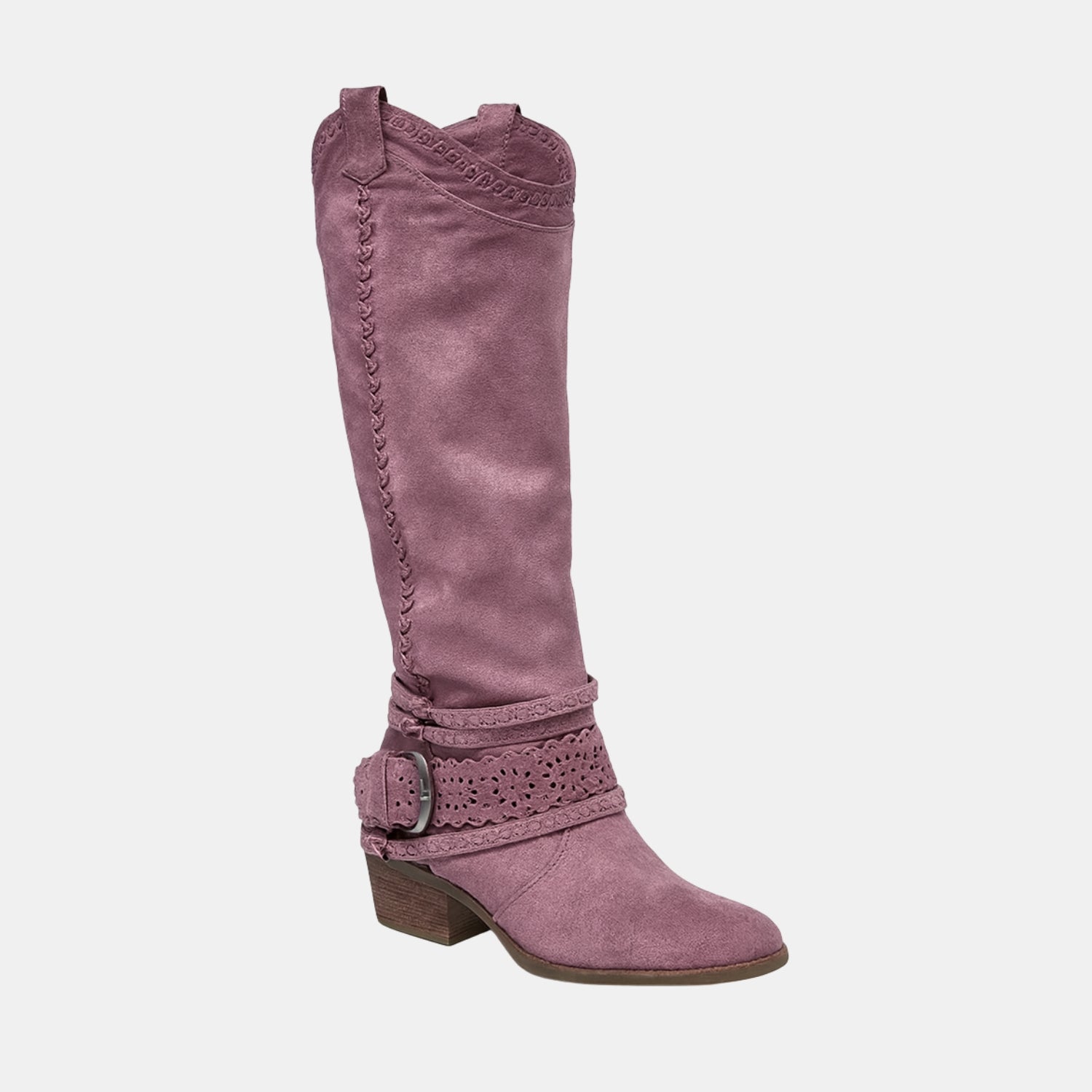 Damen Hohe Stiefel mit Besticktem Schaft & Schnallenriemen – Elegante Boots in Veloursleder-Optik von Orren & Valé