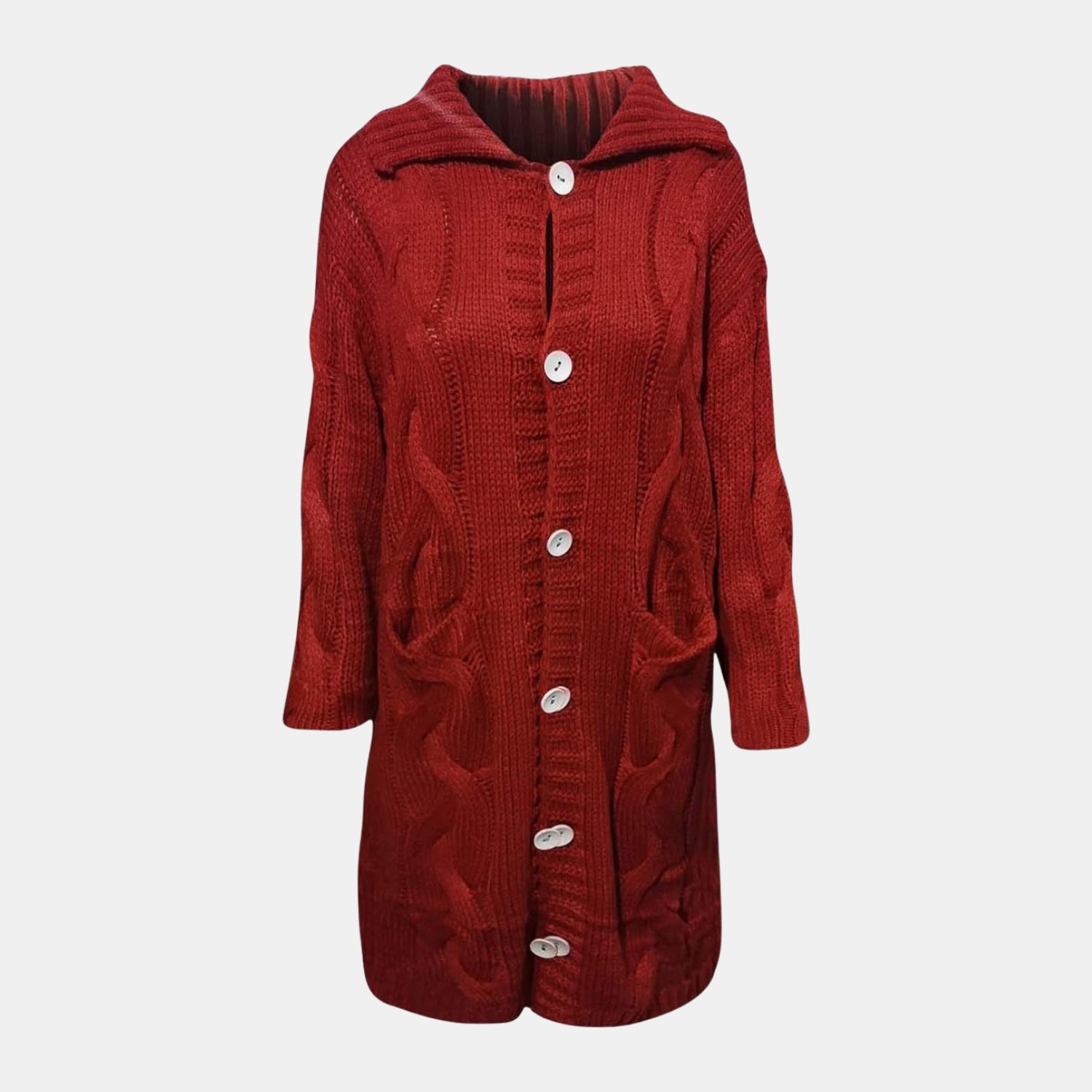 Damen Oversize-Strickjacke mit Zopfmuster – Langer Cardigan mit Knöpfen von Orren & Valé