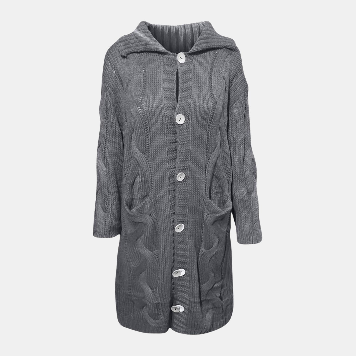 Damen Oversize-Strickjacke mit Zopfmuster – Langer Cardigan mit Knöpfen von Orren & Valé