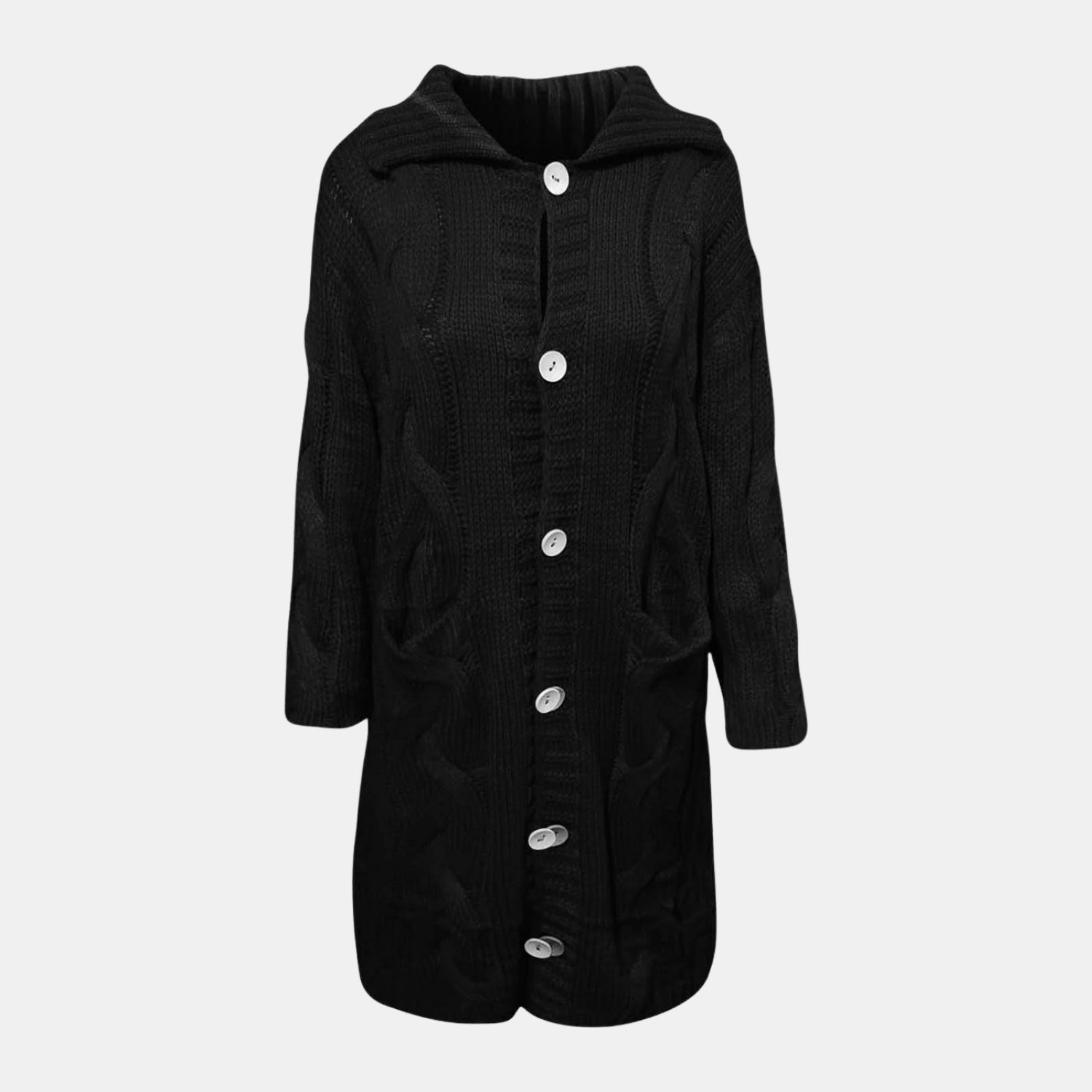 Damen Oversize-Strickjacke mit Zopfmuster – Langer Cardigan mit Knöpfen von Orren & Valé