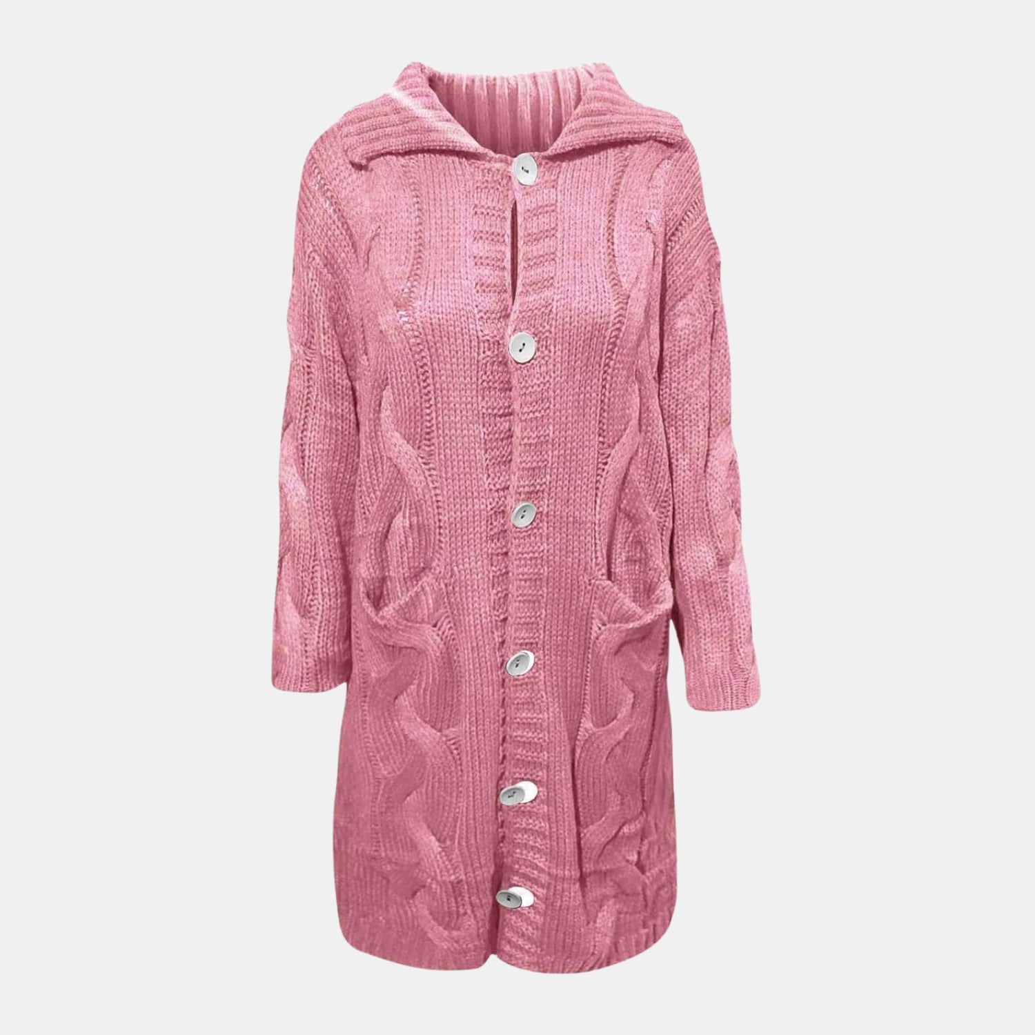 Damen Oversize-Strickjacke mit Zopfmuster – Langer Cardigan mit Knöpfen von Orren & Valé