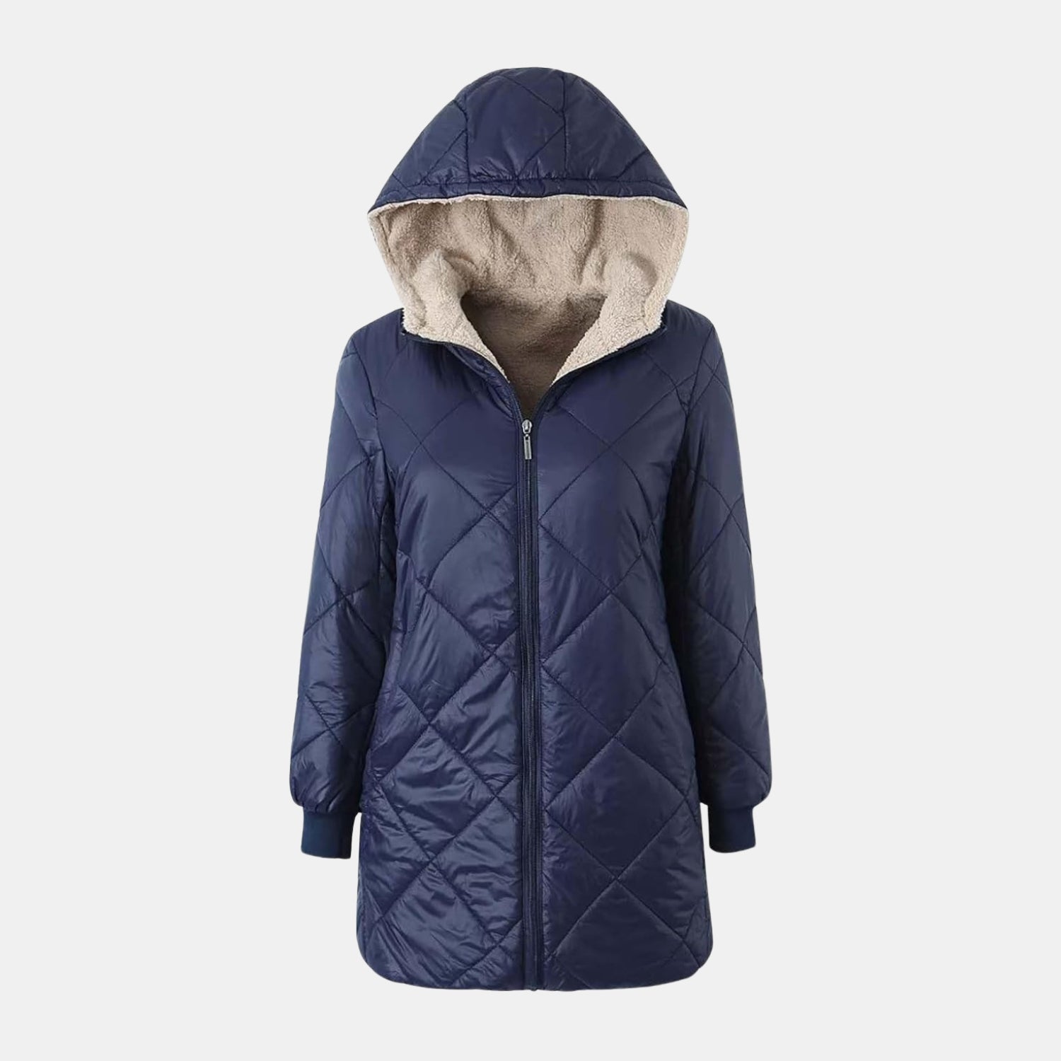 Damen Steppmantel mit Rautenstepp – Mittellanger Mantel mit vWendekapuze von Orren & Valé 