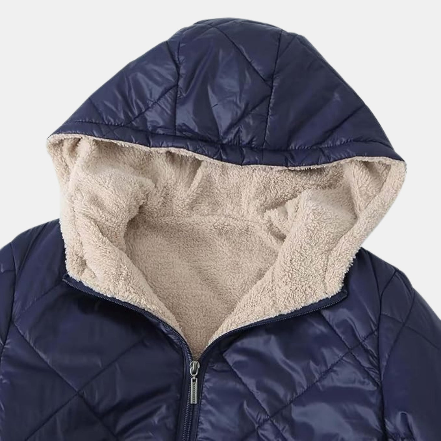 Damen Steppmantel mit Rautenstepp – Mittellanger Mantel mit vWendekapuze von Orren & Valé 