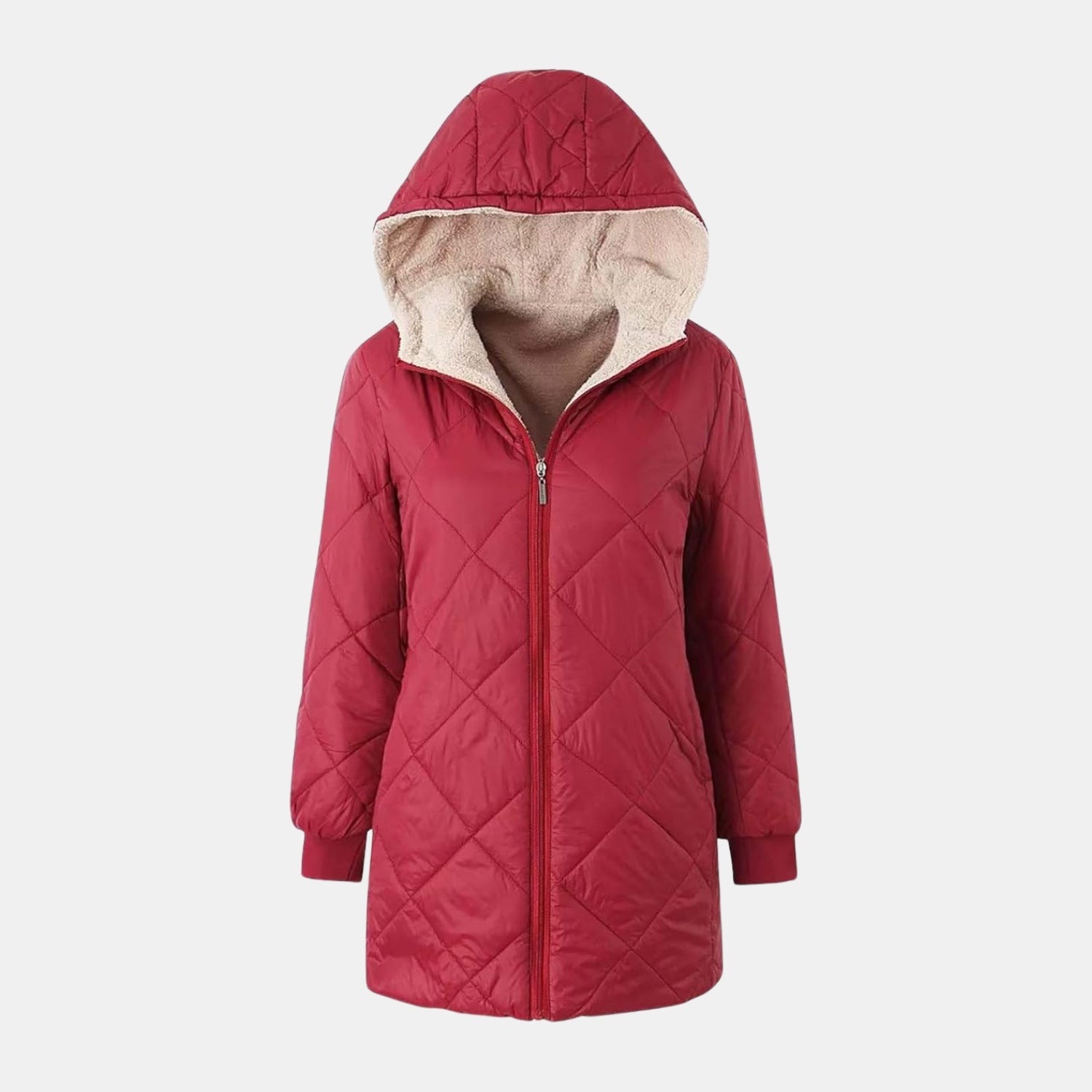 Damen Steppmantel mit Rautenstepp – Mittellanger Mantel mit vWendekapuze von Orren & Valé 