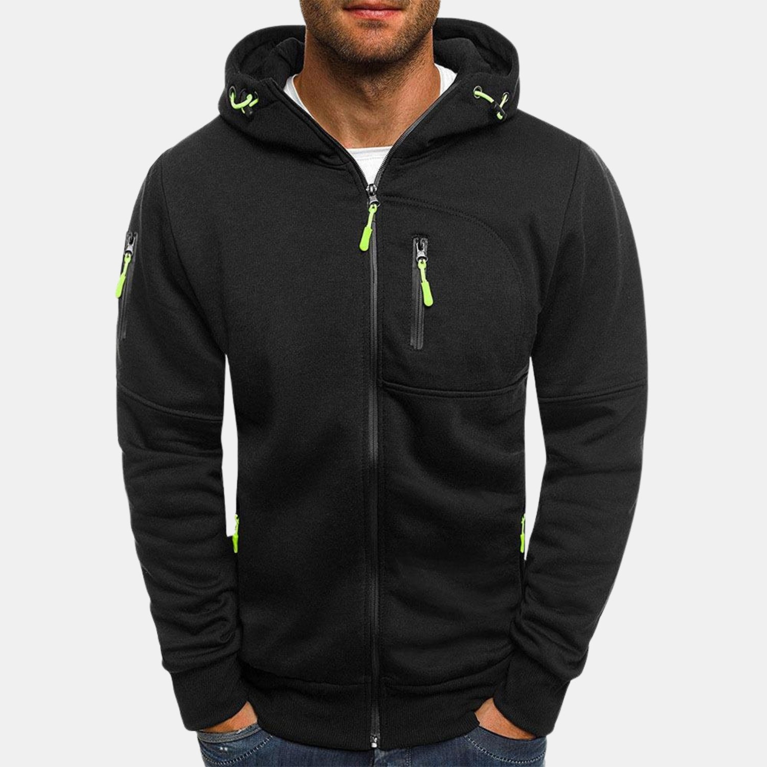 Herren Fleece-Kapuzenjacke – Sportliche Zip-Sweatjacke mit Kontrastreißverschlüssen von Orren & Valé