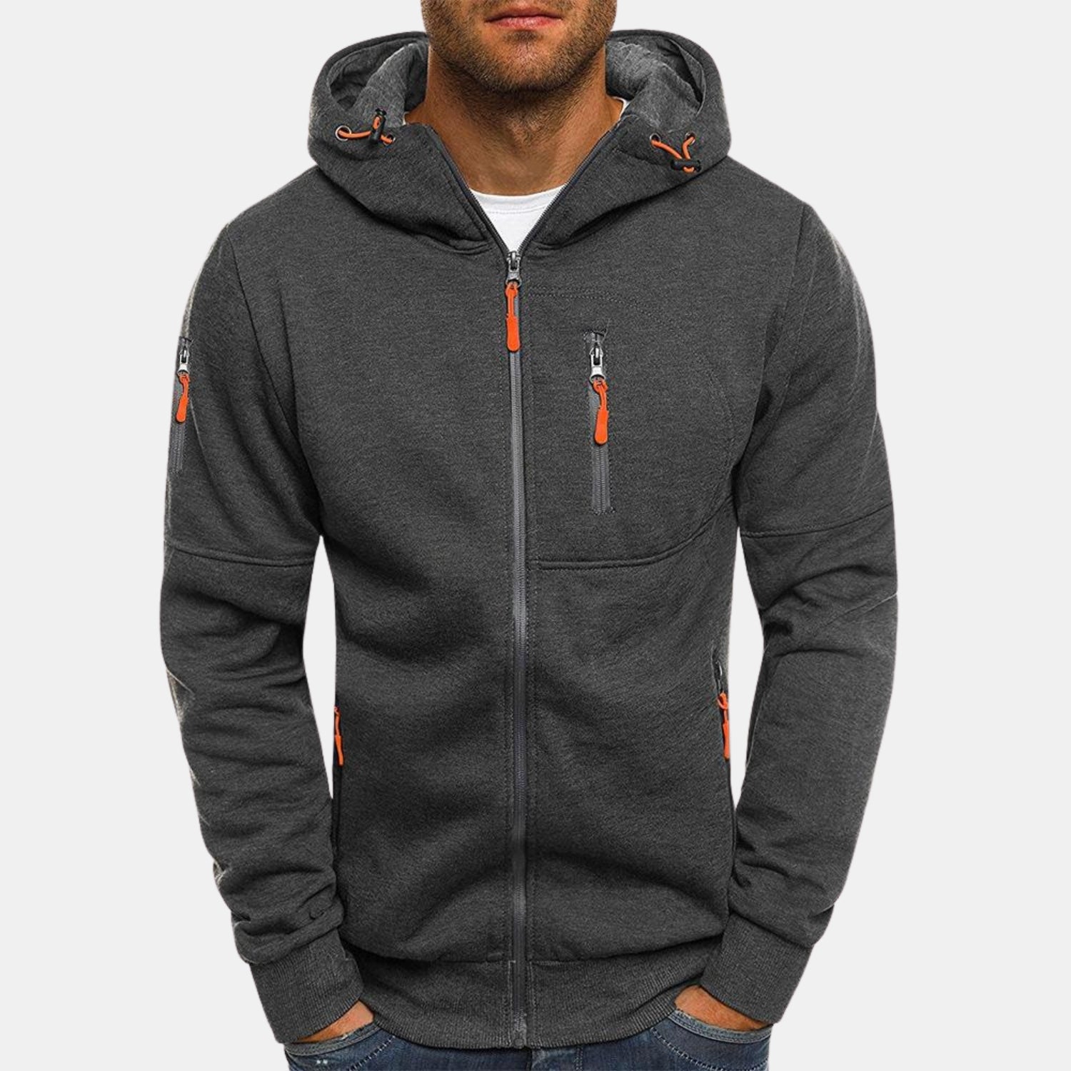 Herren Fleece-Kapuzenjacke – Sportliche Zip-Sweatjacke mit Kontrastreißverschlüssen von Orren & Valé
