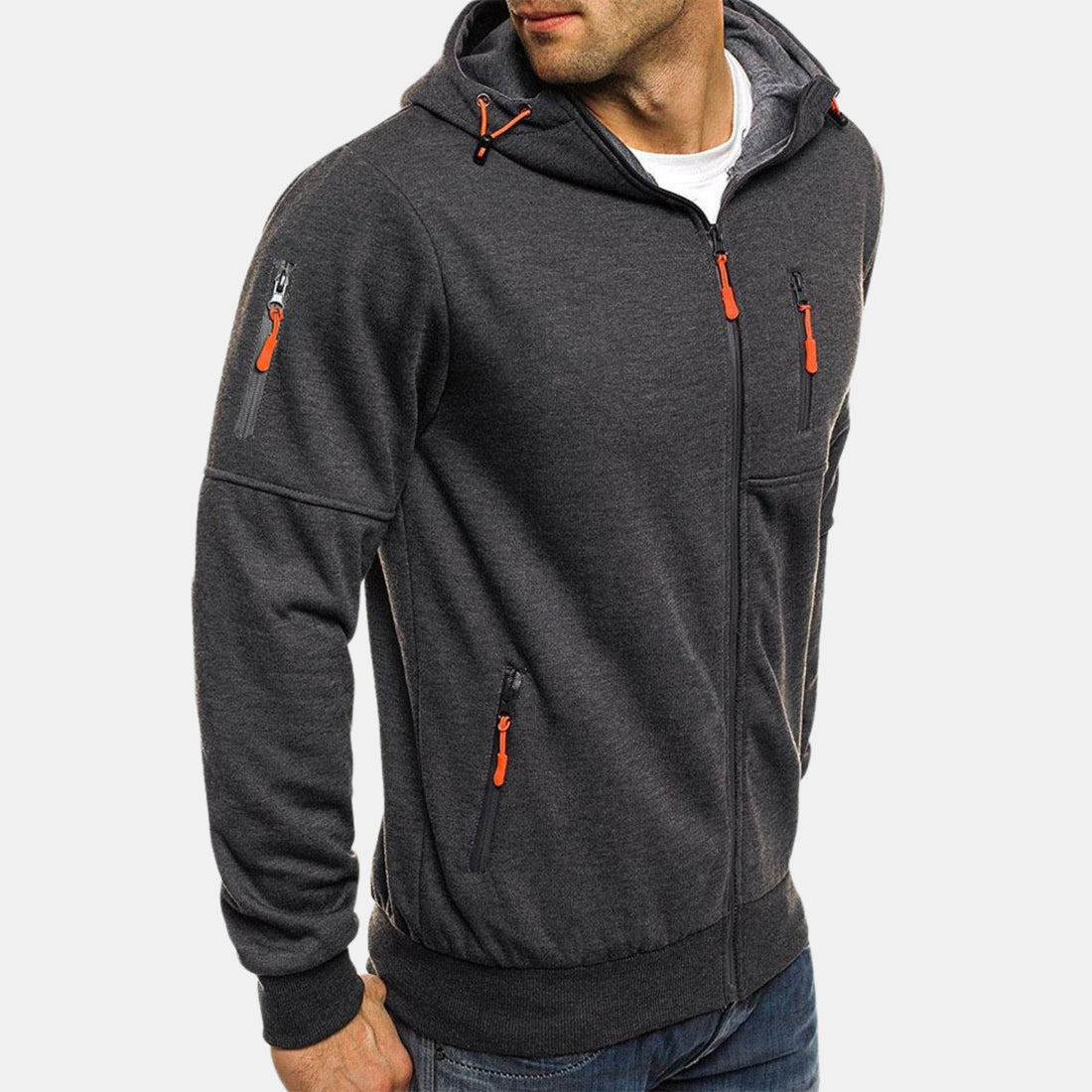 Herren Fleece-Kapuzenjacke – Sportliche Zip-Sweatjacke mit Kontrastreißverschlüssen von Orren & Valé