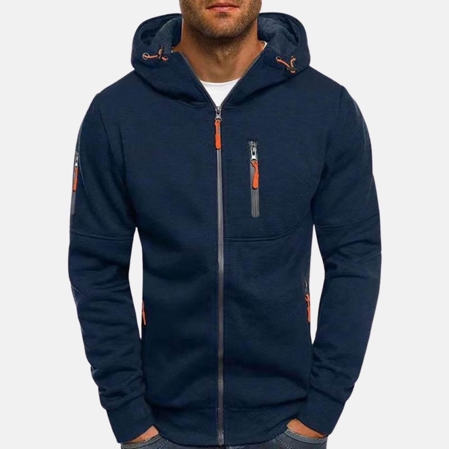 Herren Fleece-Kapuzenjacke – Sportliche Zip-Sweatjacke mit Kontrastreißverschlüssen von Orren & Valé