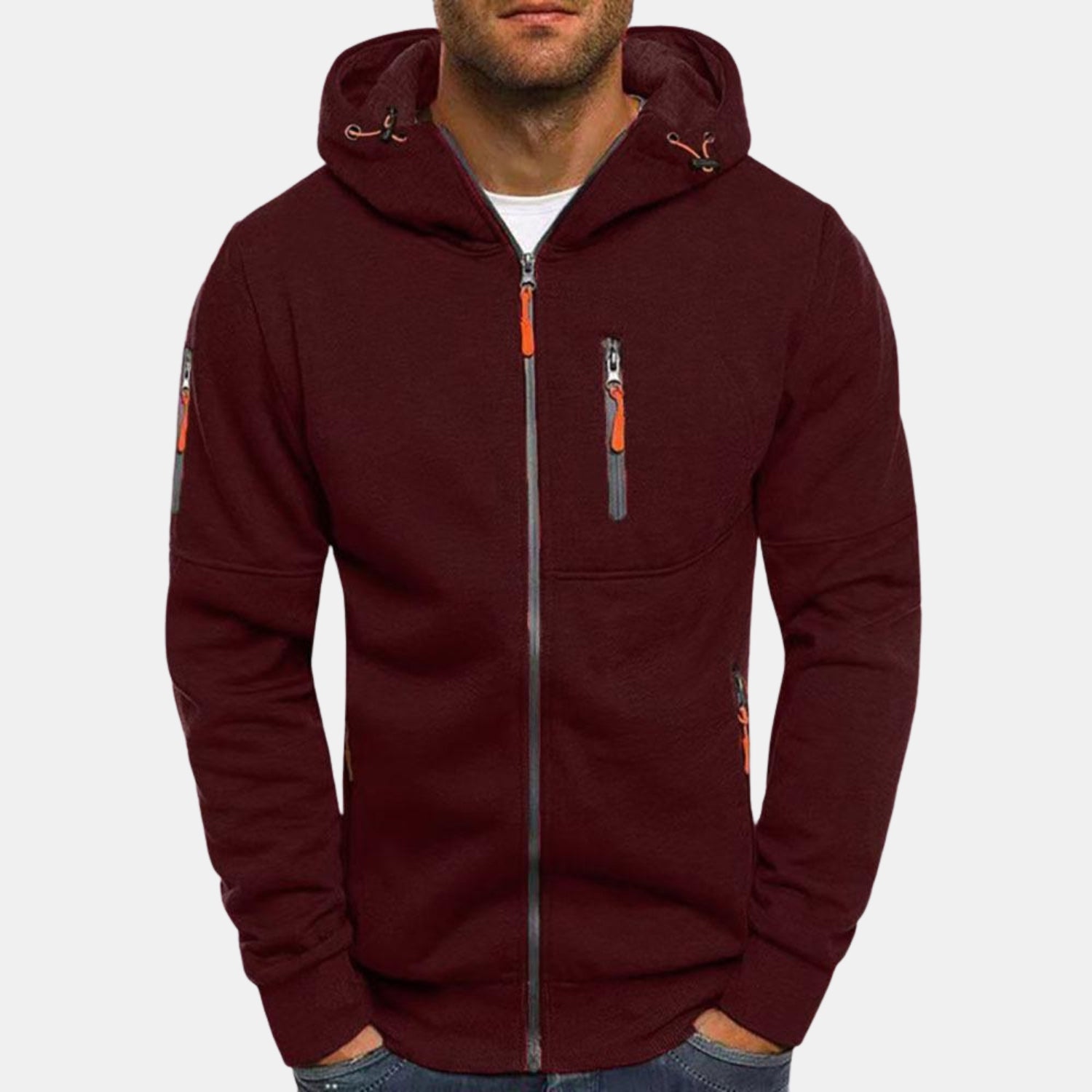 Herren Fleece-Kapuzenjacke – Sportliche Zip-Sweatjacke mit Kontrastreißverschlüssen von Orren & Valé