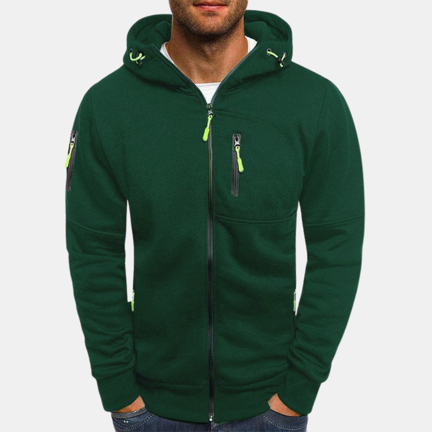 Herren Fleece-Kapuzenjacke – Sportliche Zip-Sweatjacke mit Kontrastreißverschlüssen von Orren & Valé