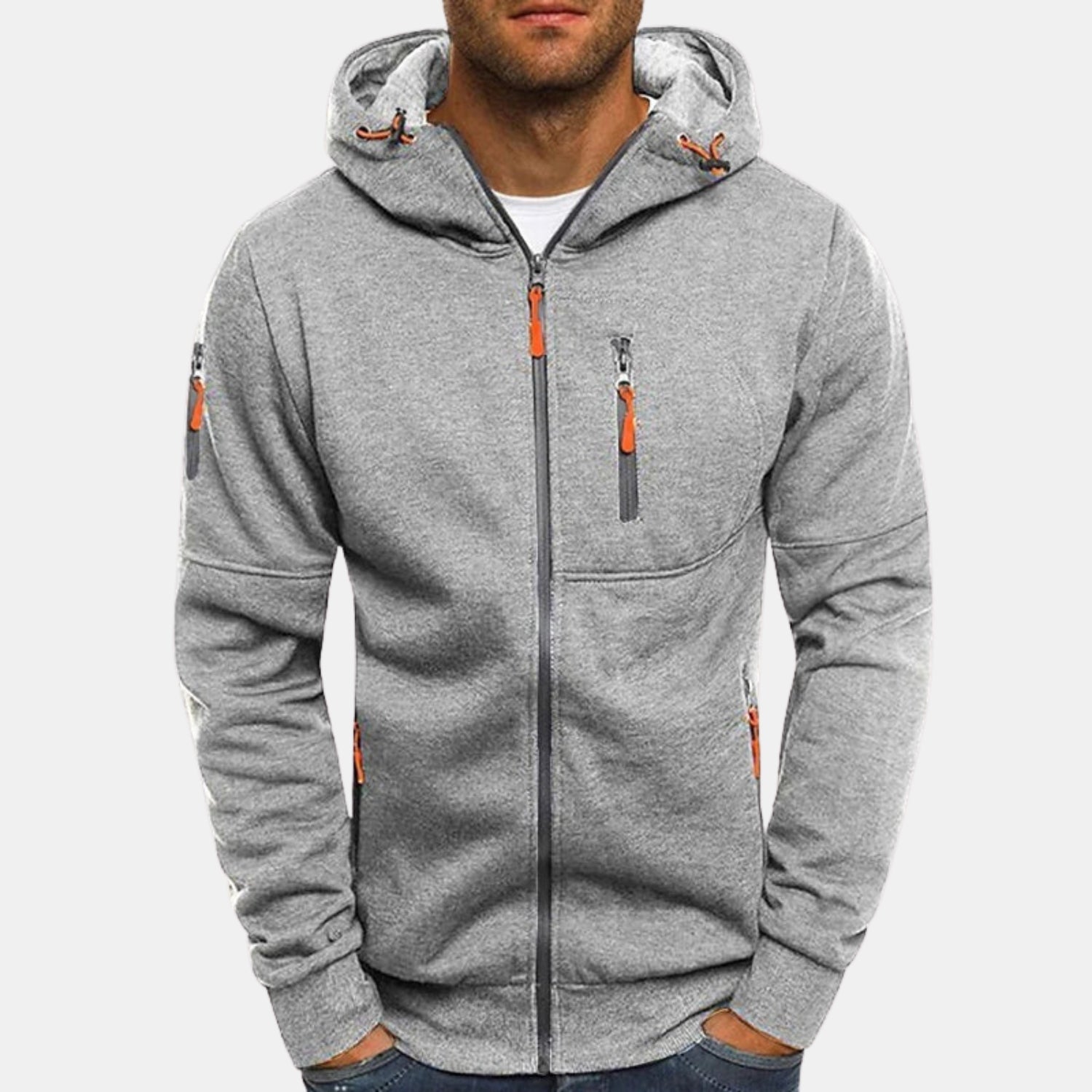Herren Fleece-Kapuzenjacke – Sportliche Zip-Sweatjacke mit Kontrastreißverschlüssen von Orren & Valé