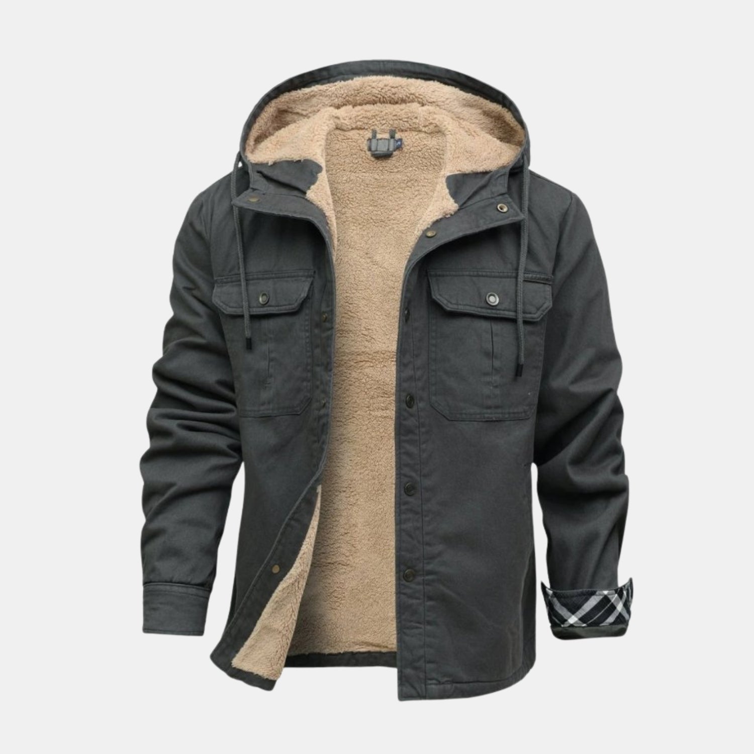 Herren Gefütterte Winter-Kapuzenjacke mit Teddyfleece & Karofutter – Winddichte Übergangsjacke von Orren & Valé