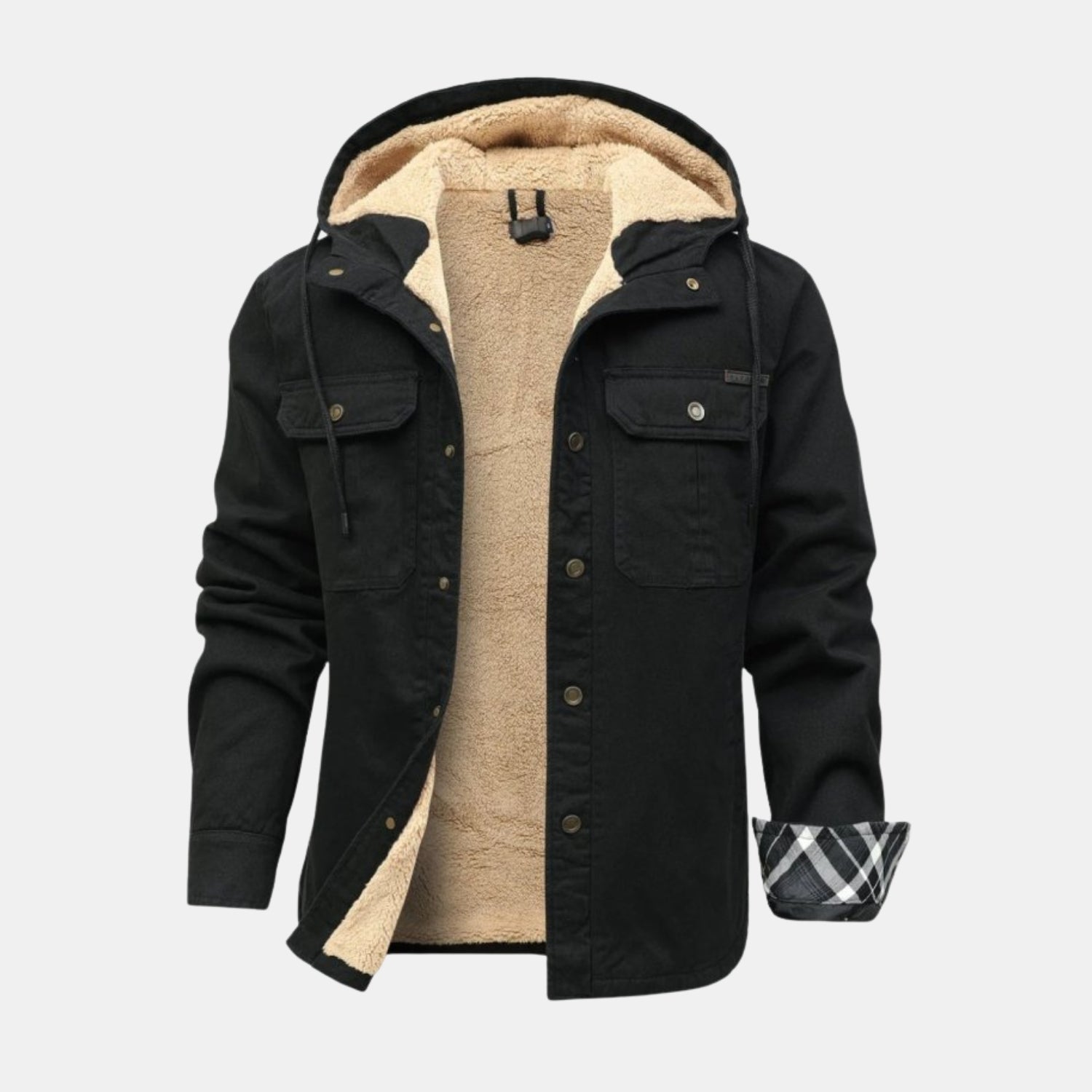 Herren Gefütterte Winter-Kapuzenjacke mit Teddyfleece & Karofutter – Winddichte Übergangsjacke von Orren & Valé