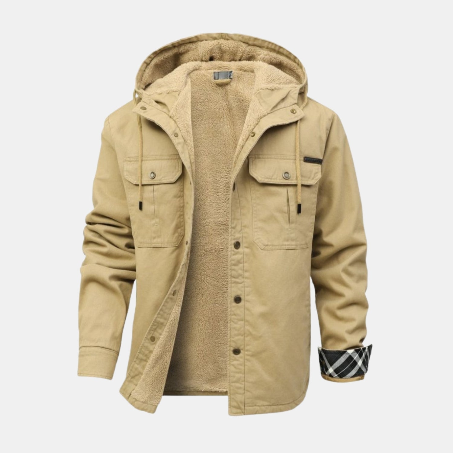 Herren Gefütterte Winter-Kapuzenjacke mit Teddyfleece & Karofutter – Winddichte Übergangsjacke von Orren & Valé