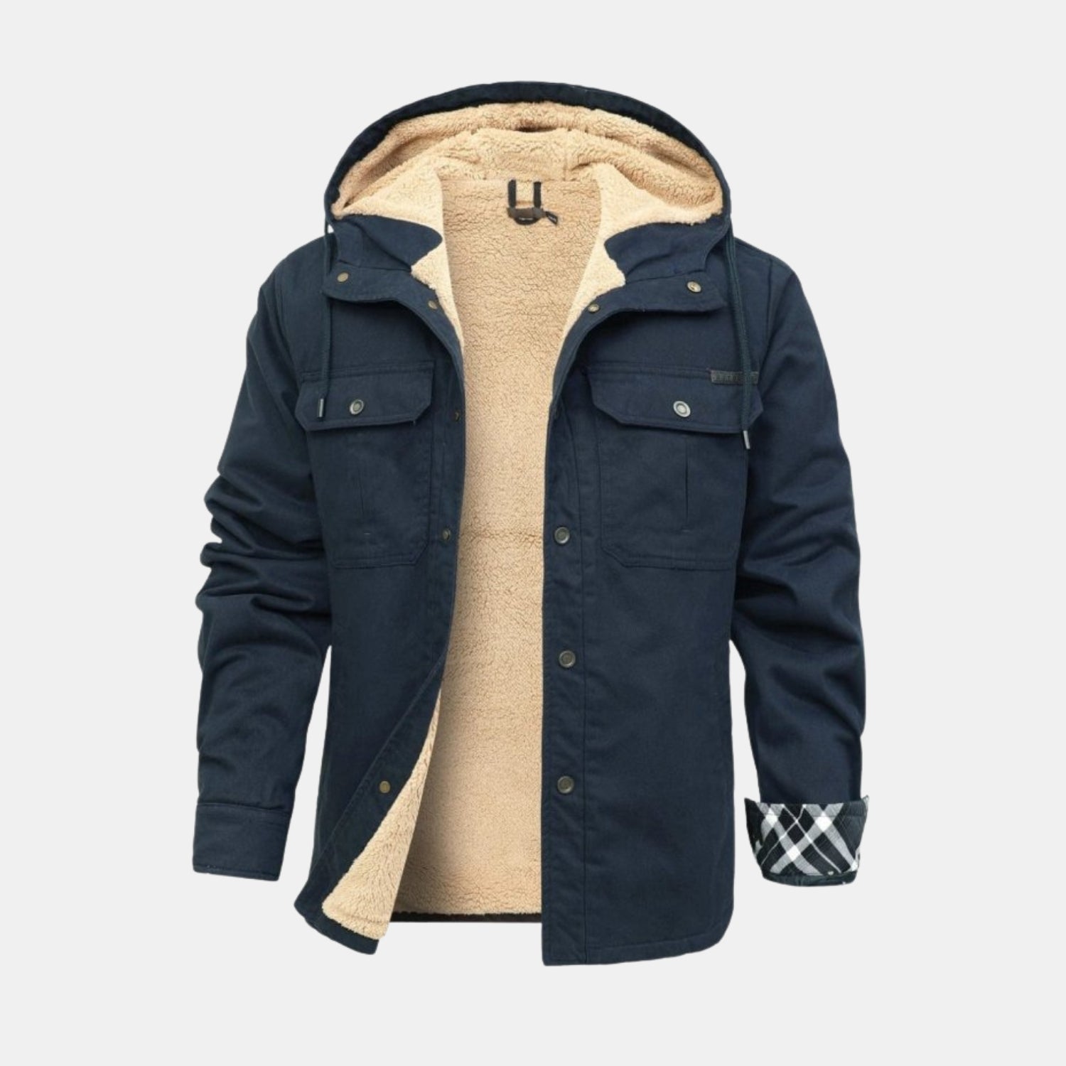 Herren Gefütterte Winter-Kapuzenjacke mit Teddyfleece & Karofutter – Winddichte Übergangsjacke von Orren & Valé