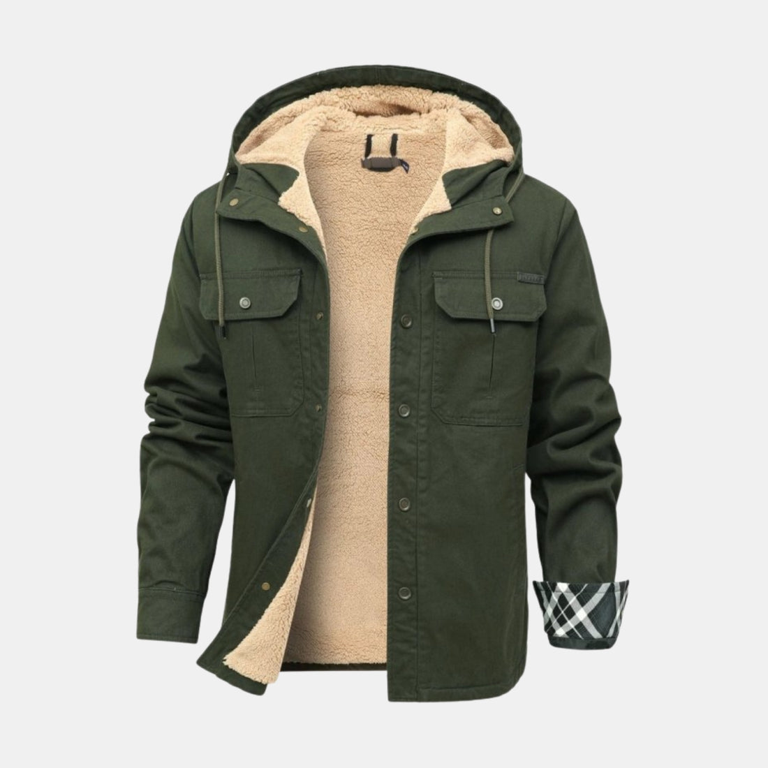 Herren Gefütterte Winter-Kapuzenjacke mit Teddyfleece & Karofutter – Winddichte Übergangsjacke von Orren & Valé