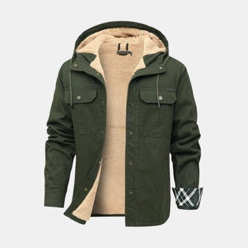 Herren Gefütterte Winter-Kapuzenjacke mit Teddyfleece & Karofutter – Winddichte Übergangsjacke von Orren & Valé