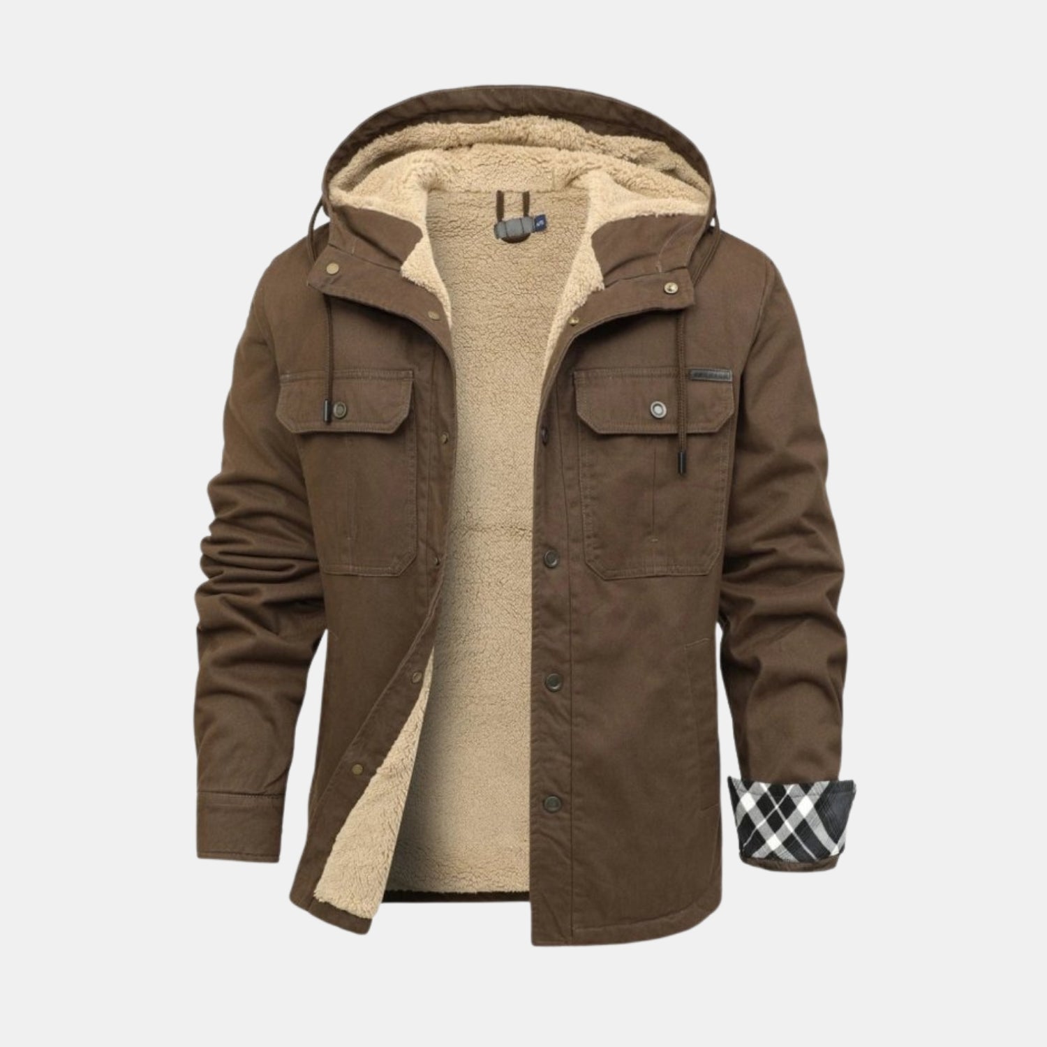 Herren Gefütterte Winter-Kapuzenjacke mit Teddyfleece & Karofutter – Winddichte Übergangsjacke von Orren & Valé