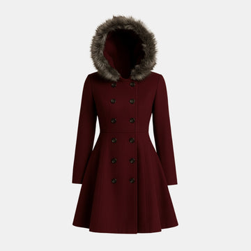 Damen Doppelreihiger Wintermantel mit Fellkapuze von Orren & Valé 