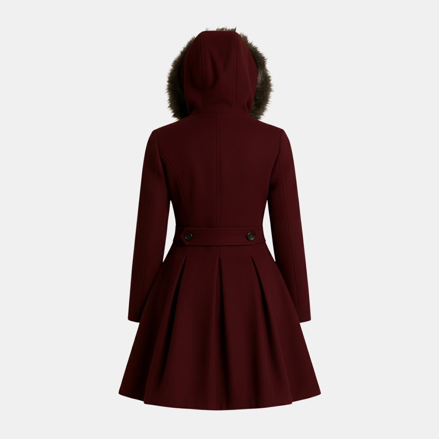 Damen Doppelreihiger Wintermantel mit Fellkapuze von Orren & Valé 