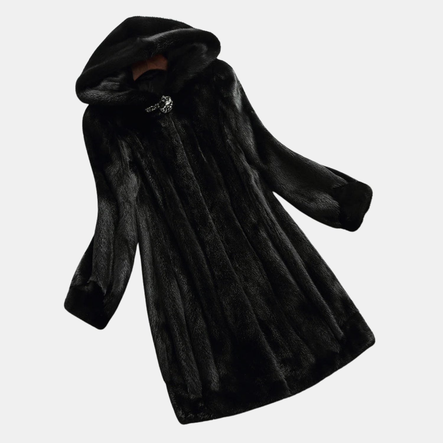 Damen Kunstfellmantel lang mit Kapuze – flauschiger Wintermantel aus hochwertigem Faux Fur, fusselfrei & elegant von Orren & Valé 