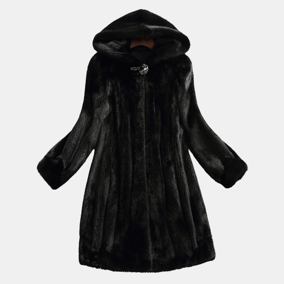 Damen Kunstfellmantel lang mit Kapuze – flauschiger Wintermantel aus hochwertigem Faux Fur, fusselfrei & elegant von Orren & Valé 
