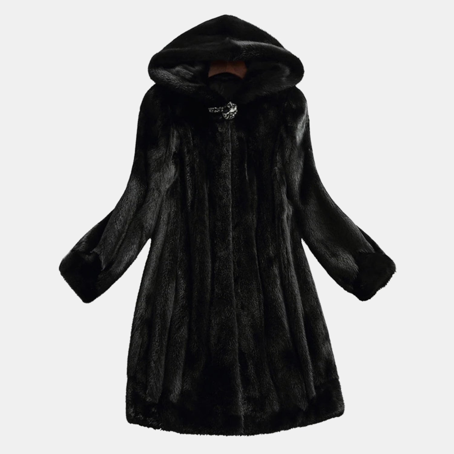 Damen Kunstfellmantel lang mit Kapuze – flauschiger Wintermantel aus hochwertigem Faux Fur, fusselfrei & elegant von Orren & Valé 