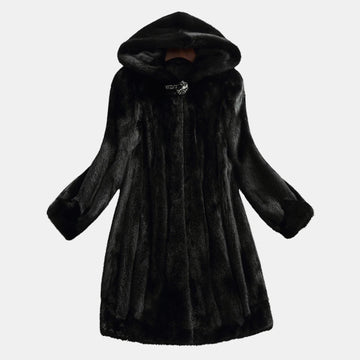 Damen Kunstfellmantel lang mit Kapuze – flauschiger Wintermantel aus hochwertigem Faux Fur, fusselfrei & elegant von Orren & Valé 