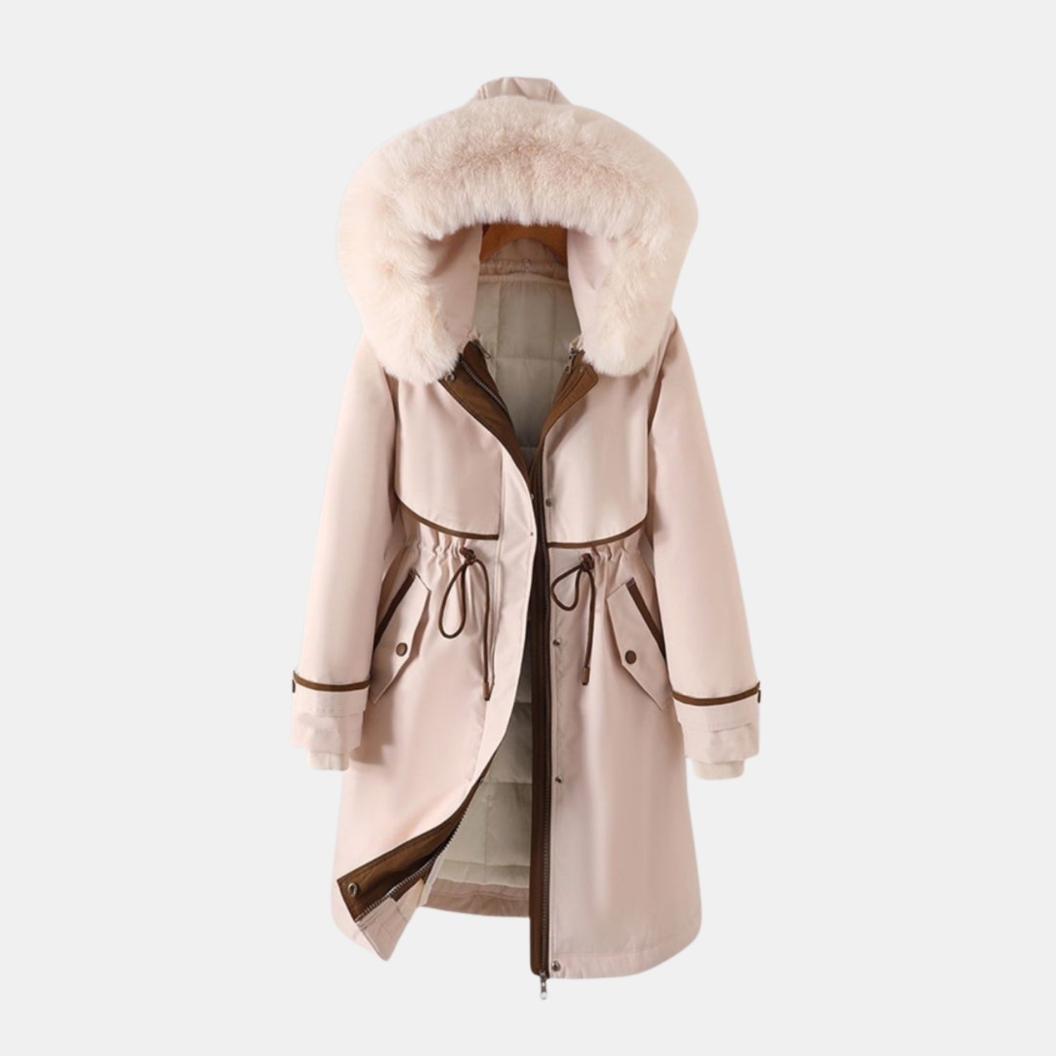 Damen Lang-Winterparka mit Kunstfellkapuze von Orren & Valé 