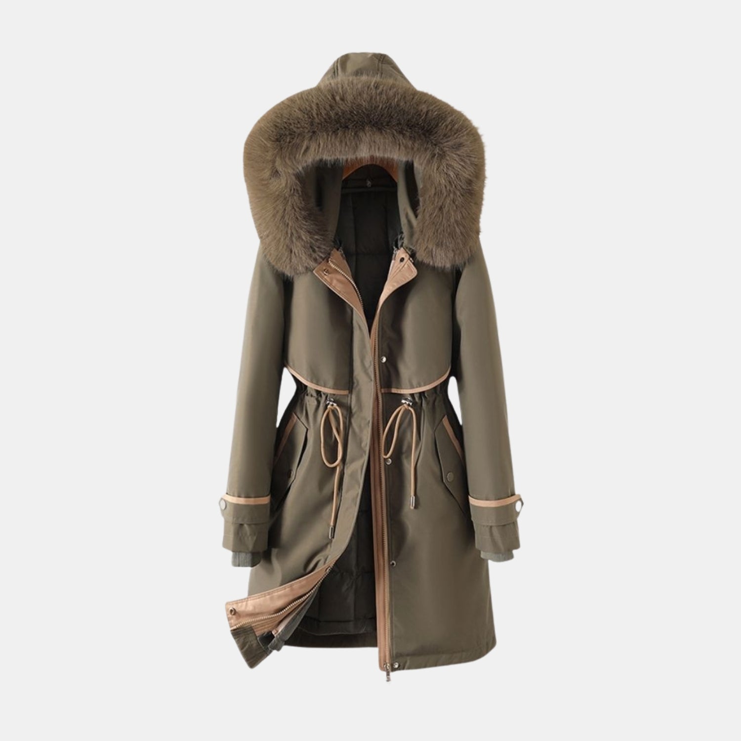 Damen Lang-Winterparka mit Kunstfellkapuze von Orren & Valé 