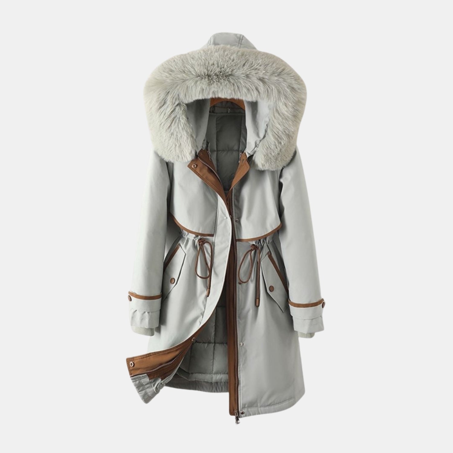 Damen Lang-Winterparka mit Kunstfellkapuze von Orren & Valé 
