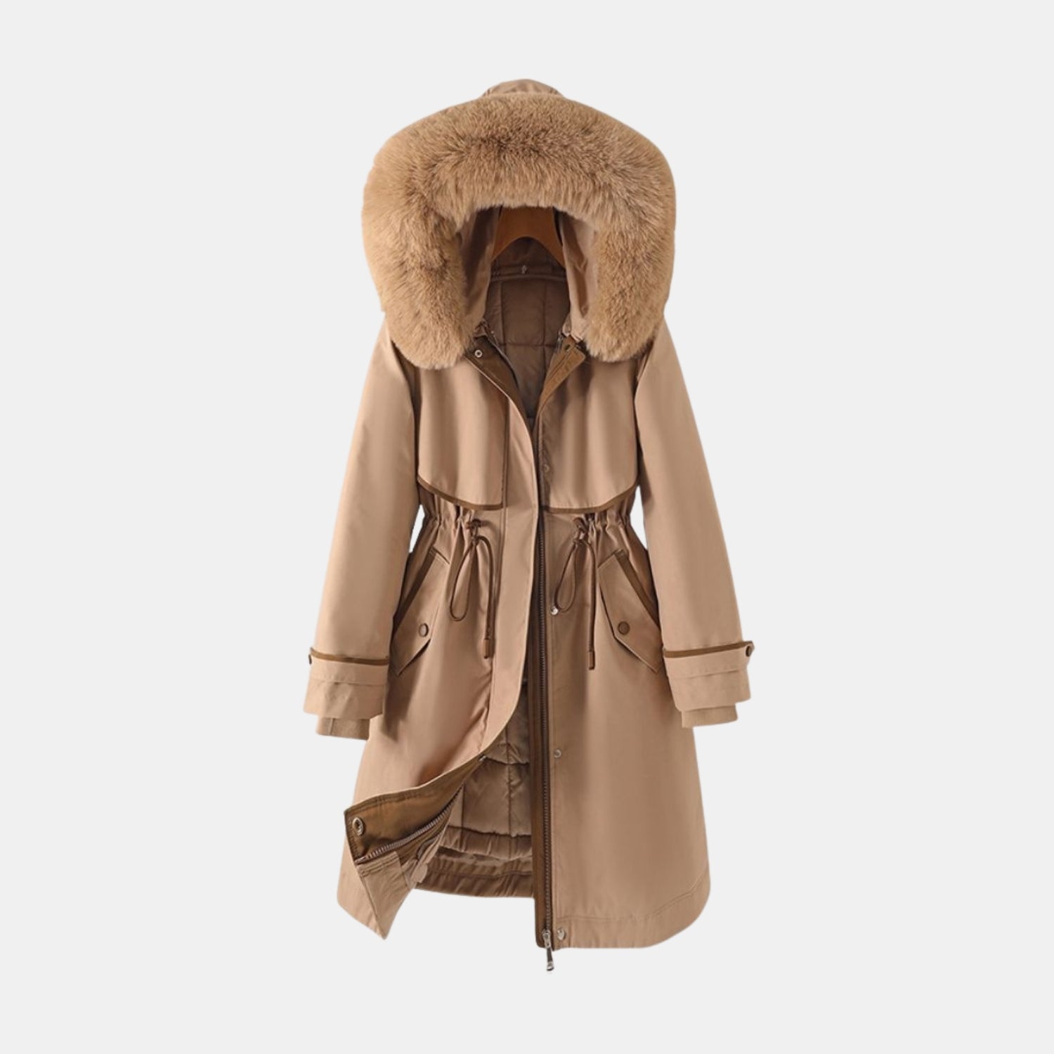 Damen Lang-Winterparka mit Kunstfellkapuze von Orren & Valé 