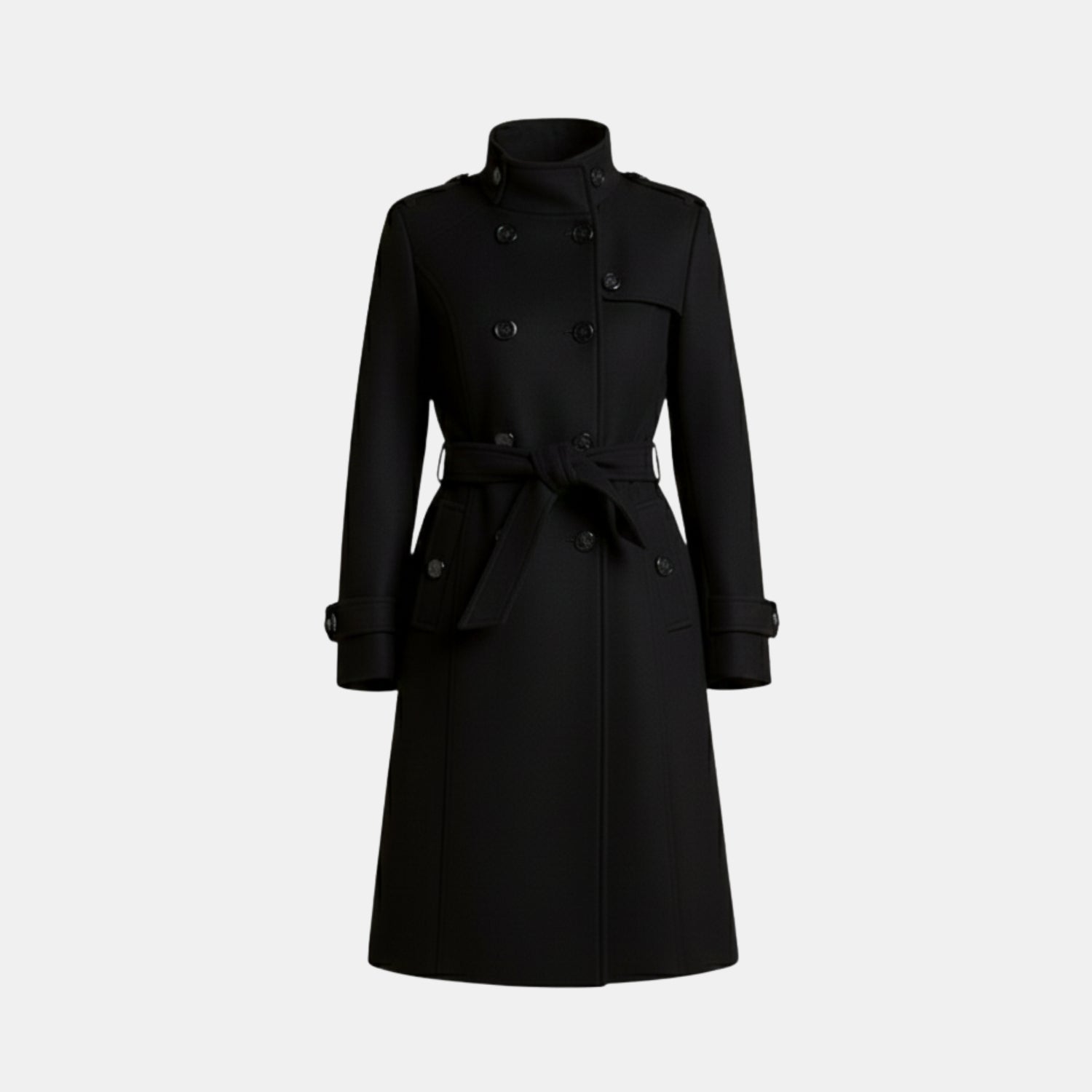 Damen Langmantel in Midilänge – Doppelreihiger Übergangsmantel mit klassischem Kragen von Orren & Valé 