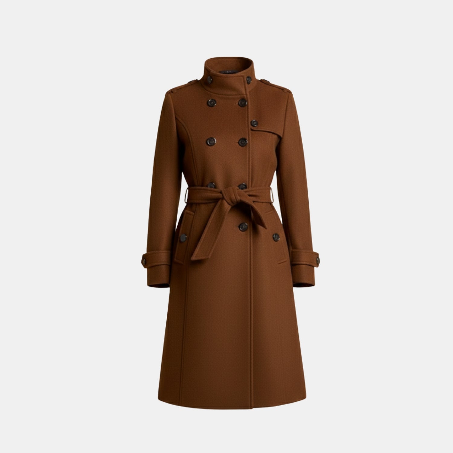 Damen Langmantel in Midilänge – Doppelreihiger Übergangsmantel mit klassischem Kragen von Orren & Valé 