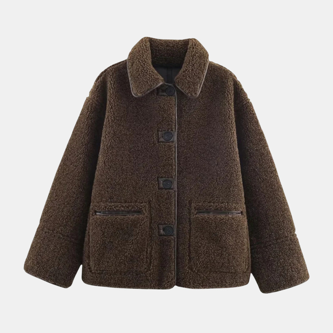  Damen Wende-Teddyjacke in Braun mit Umlegekragen – Kuschelige Teddy-Fleece-Jacke von Orren & Valé
