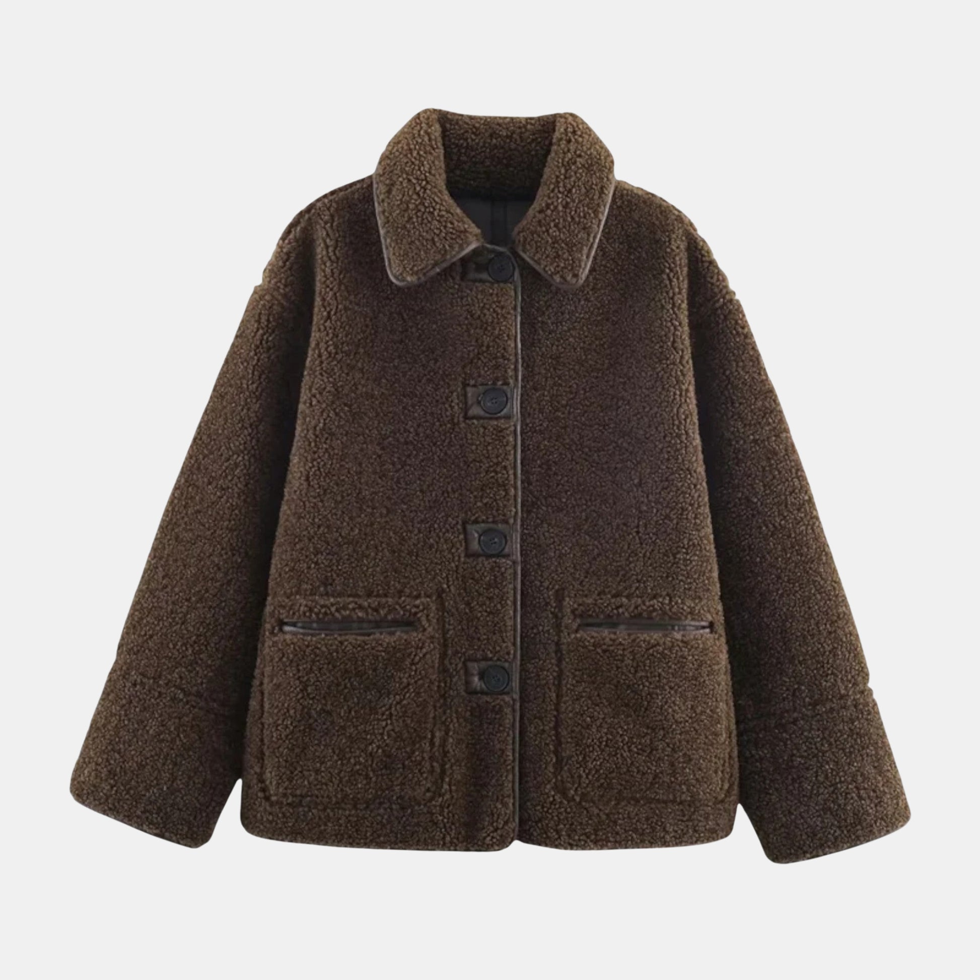  Damen Wende-Teddyjacke in Braun mit Umlegekragen – Kuschelige Teddy-Fleece-Jacke von Orren & Valé