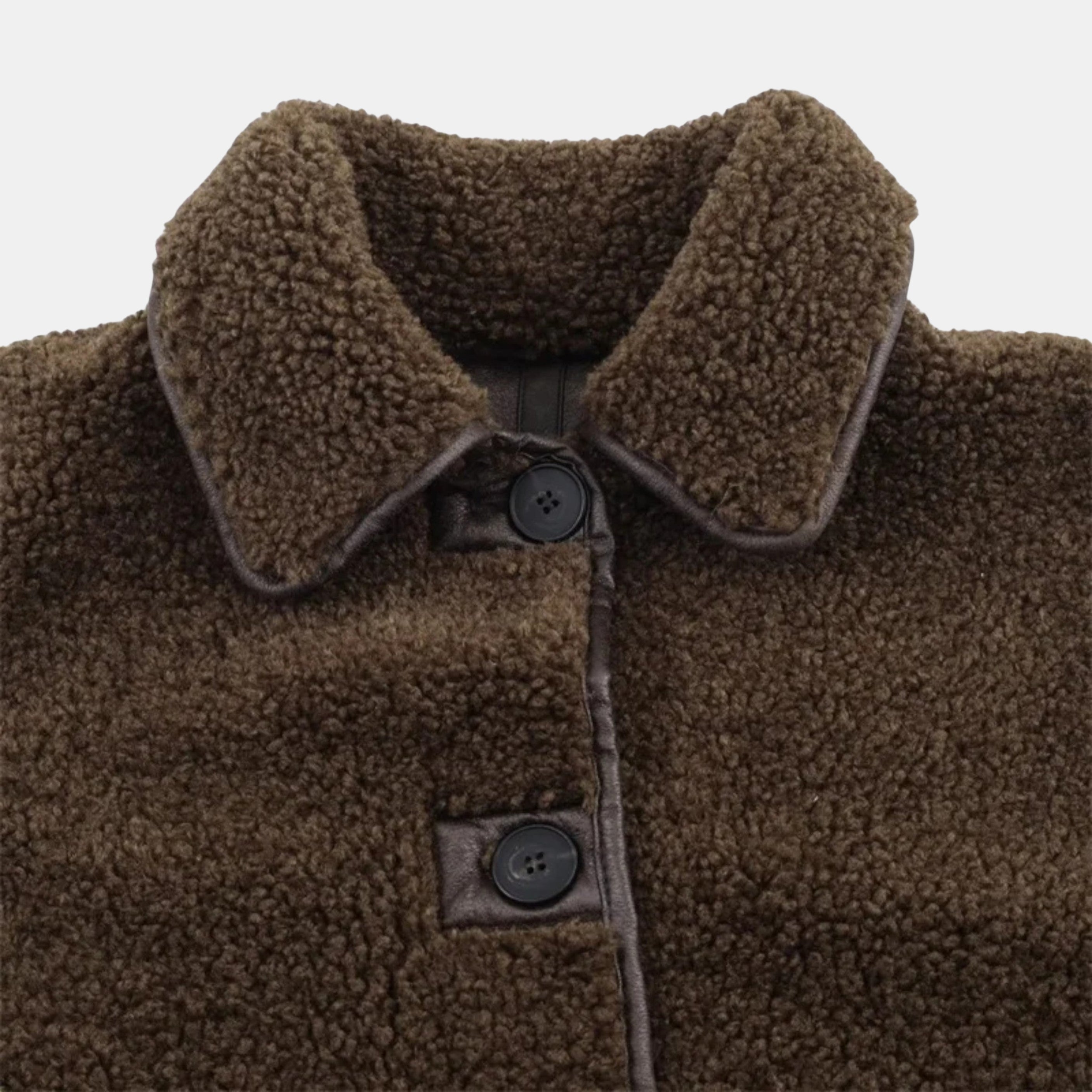  Damen Wende-Teddyjacke in Braun mit Umlegekragen – Kuschelige Teddy-Fleece-Jacke von Orren & Valé