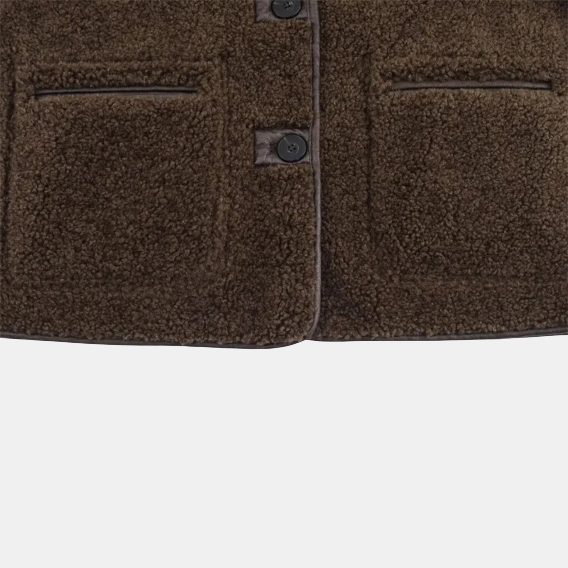  Damen Wende-Teddyjacke in Braun mit Umlegekragen – Kuschelige Teddy-Fleece-Jacke von Orren & Valé