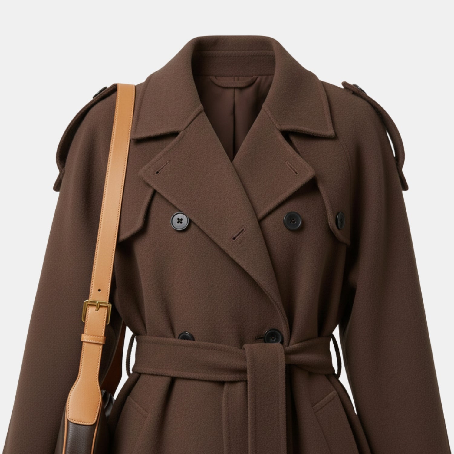 Damen Wollmix-Trenchcoat mit Bindegürtel – Taillierter Übergangsmantel