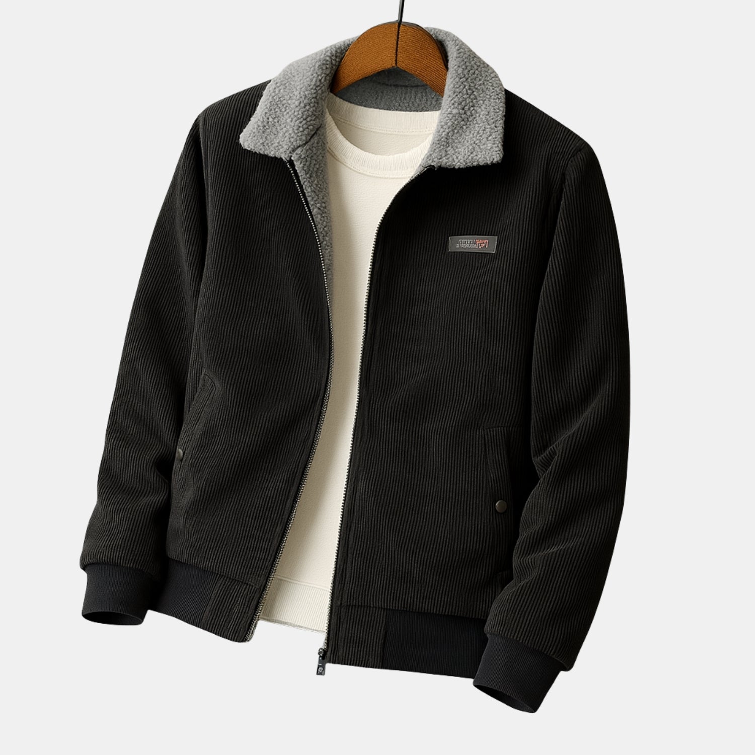 Herren Cordjacke mit Teddyfutter – Baumwoll-Zipjacke mit Umlegekragen & warmem Sherpa-Innenfutter von Orren & Valé 