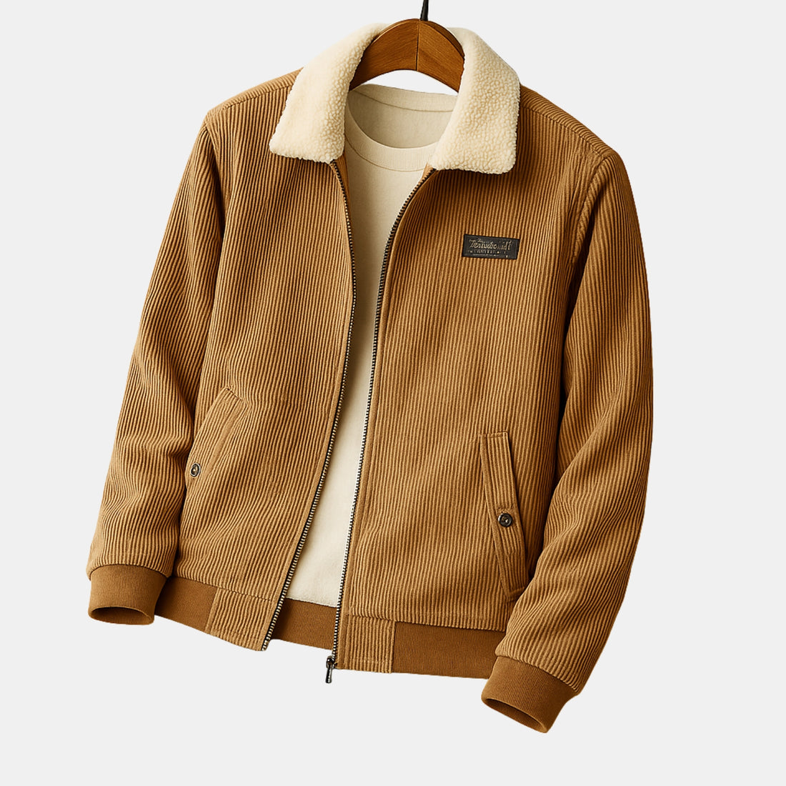 Herren Cordjacke mit Teddyfutter – Baumwoll-Zipjacke mit Umlegekragen & warmem Sherpa-Innenfutter von Orren & Valé 