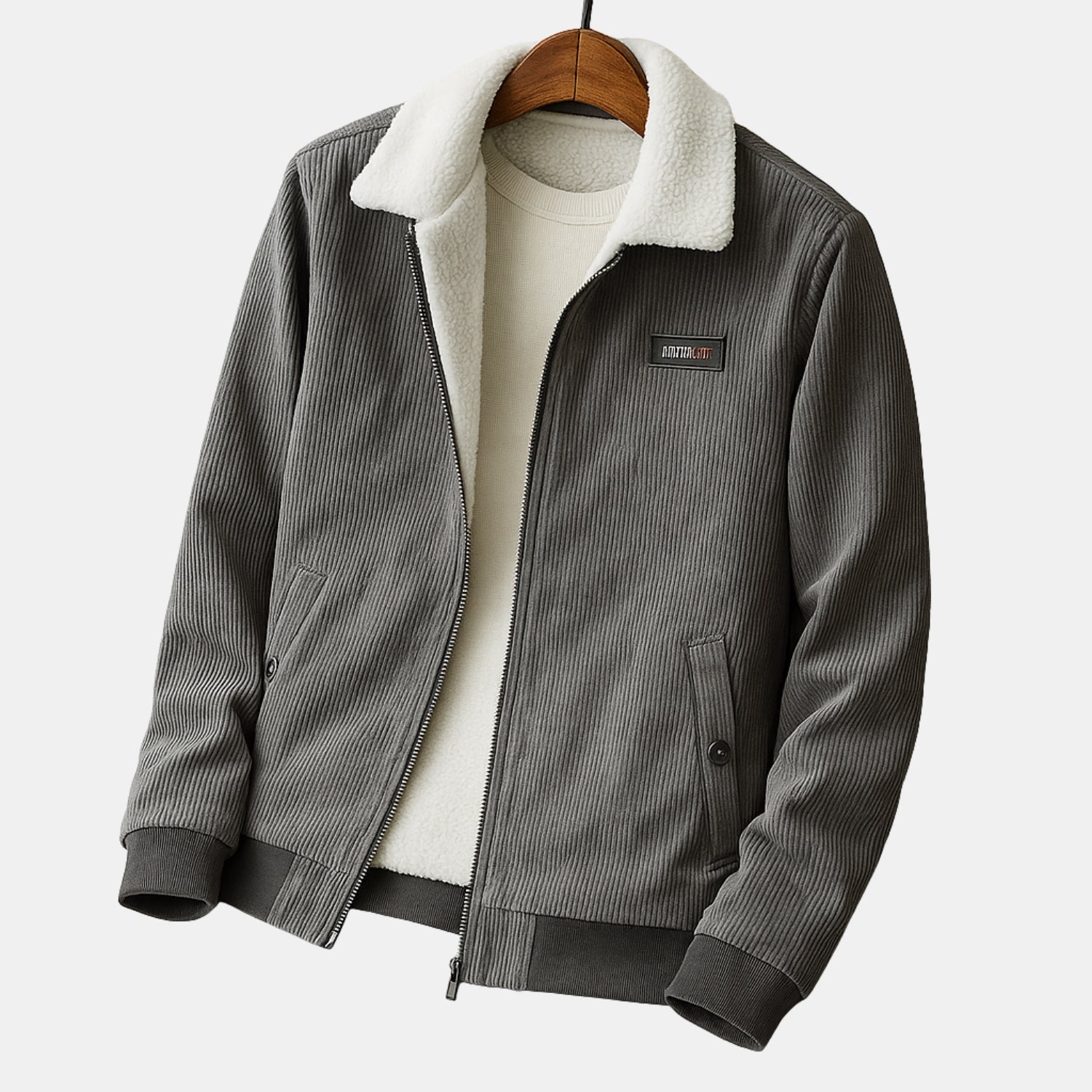 Herren Cordjacke mit Teddyfutter – Baumwoll-Zipjacke mit Umlegekragen & warmem Sherpa-Innenfutter von Orren & Valé 