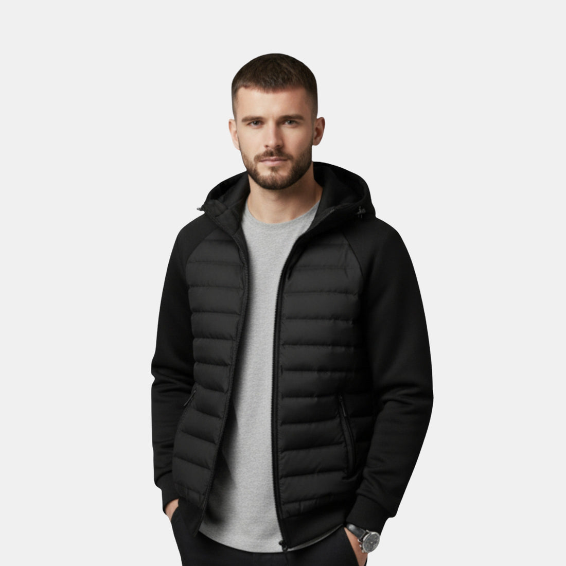Herren Daunen-Steppjacke mit Kapuze – Gefütterte Winterjacke im Kontrast-Steppdesign von Orren & Valé 